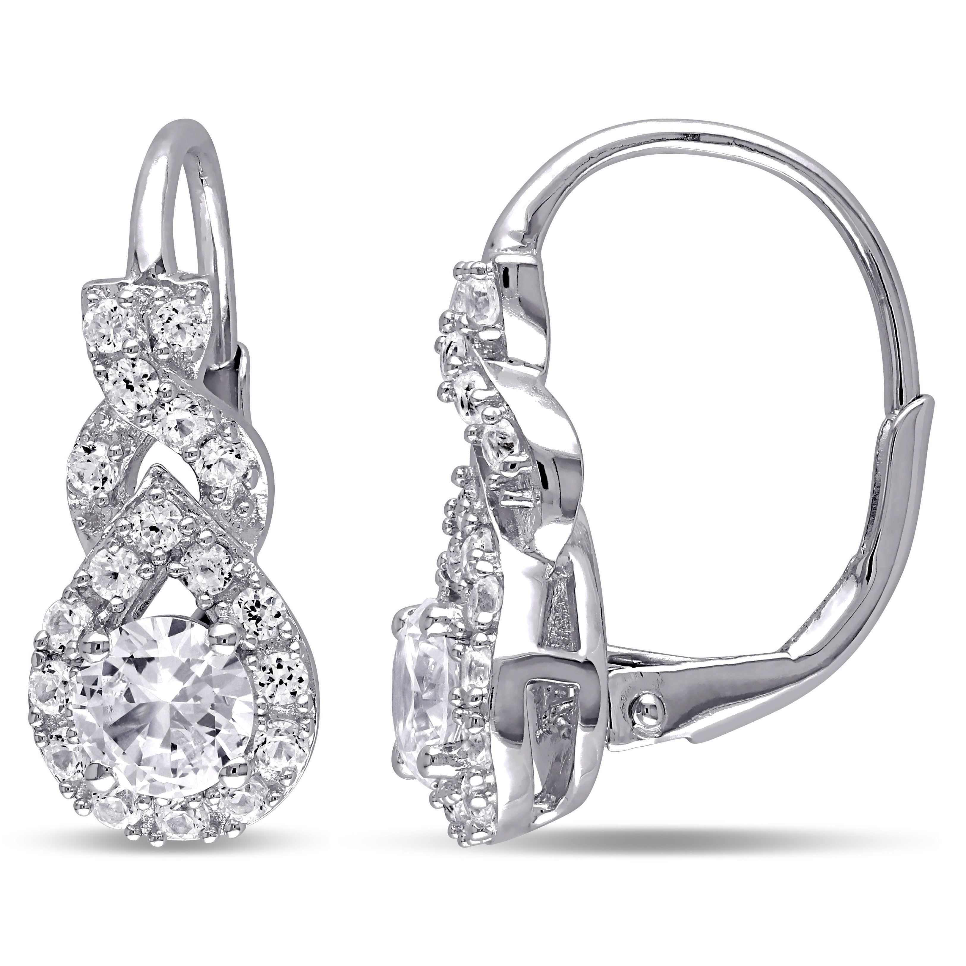 2 CT TGW Created White Sapphire Twist Leverback Earrings in Sterling Silver