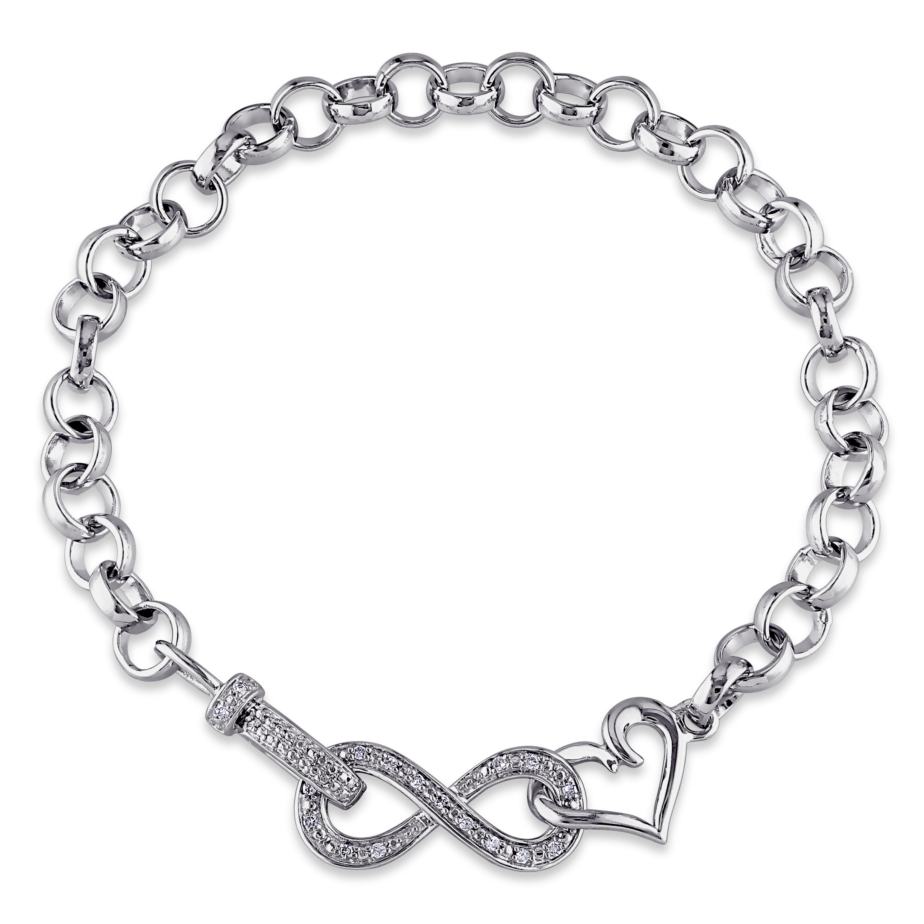 1/10 CT TW Diamond Infinity Heart Bracelet in Sterling Silver - 7.5 in