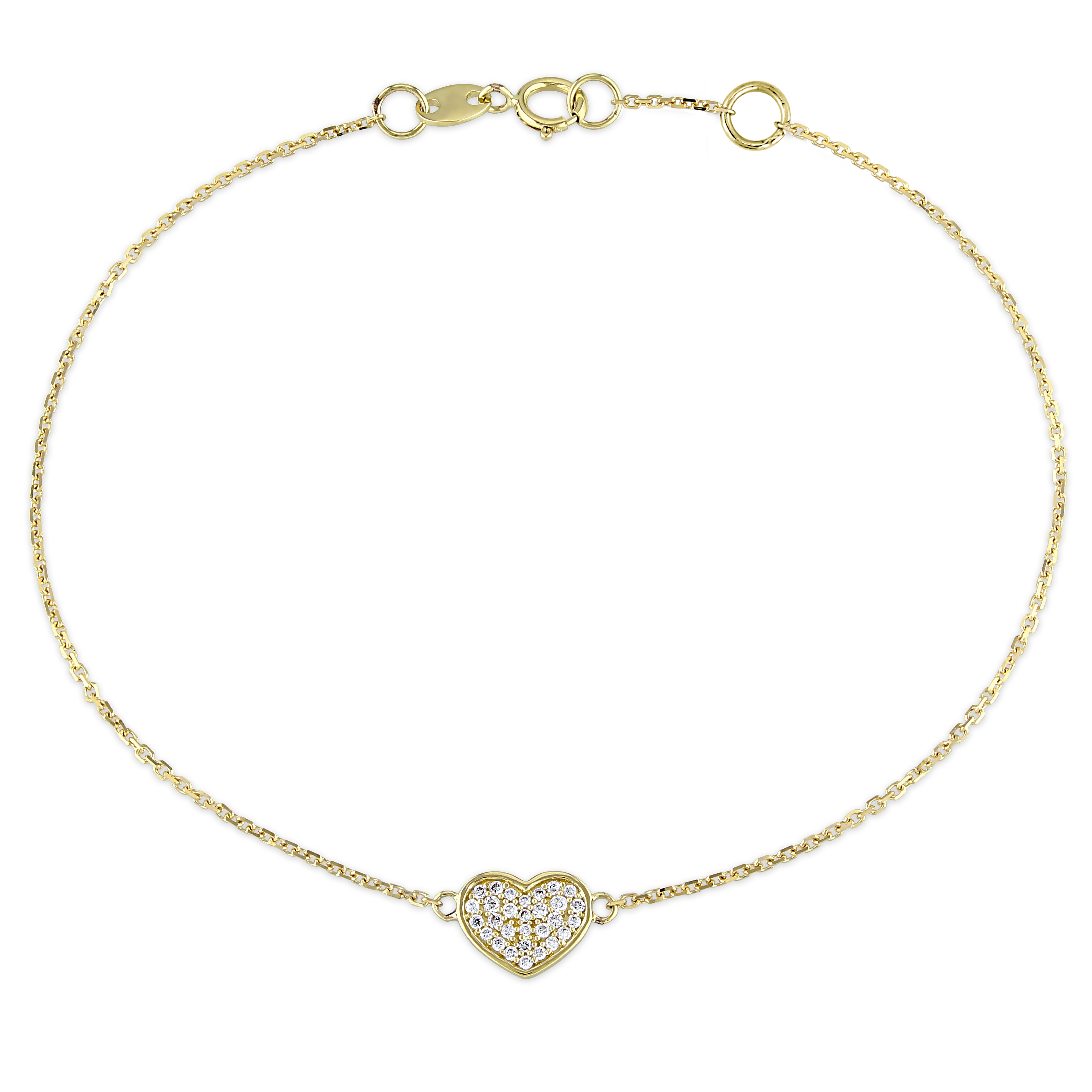 1/10 CT TW Diamond Heart Charm Bracelet in 14K Yellow Gold