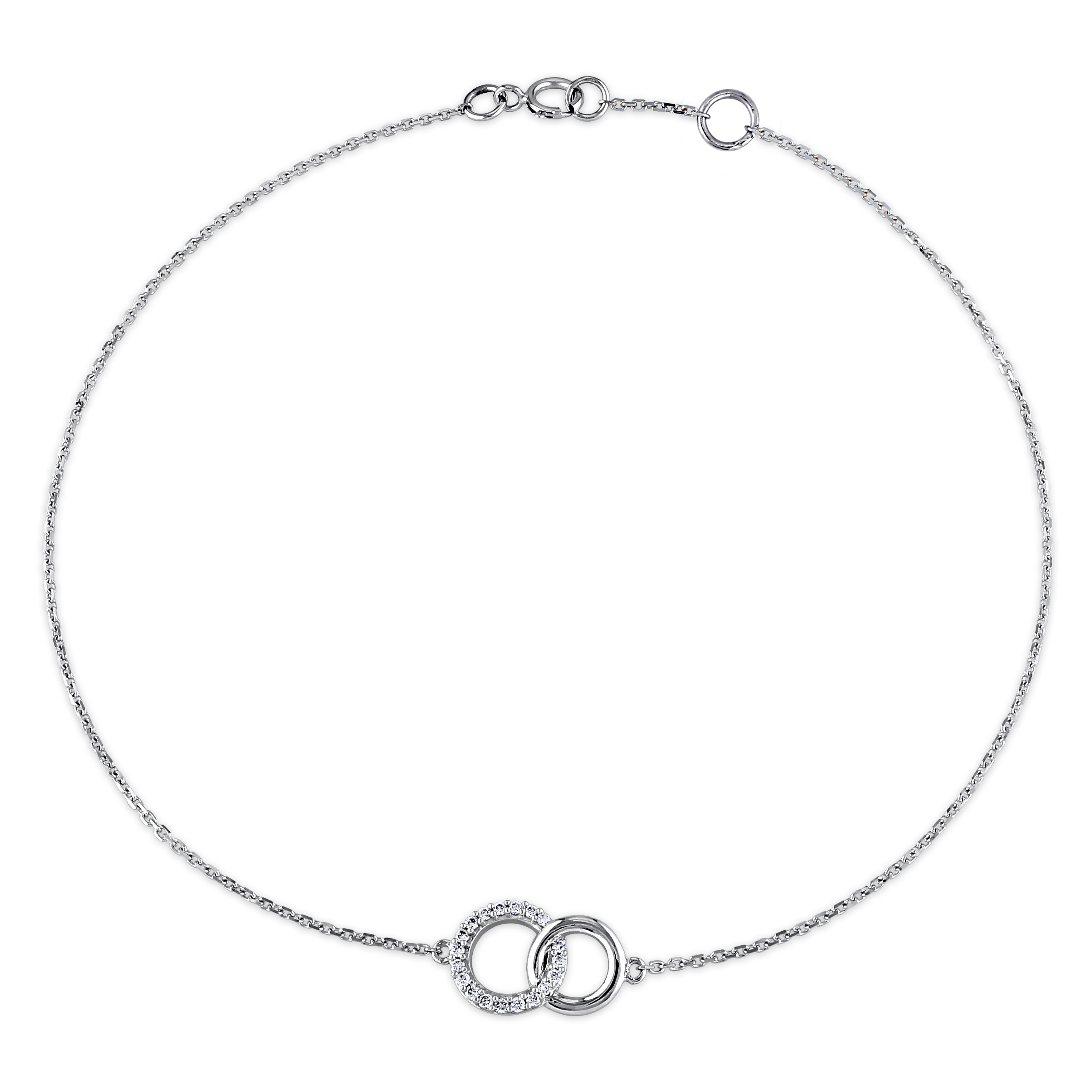 1/10 CT TW Diamond Interlocked Double Circle Charm Bracelet in 14K White Gold