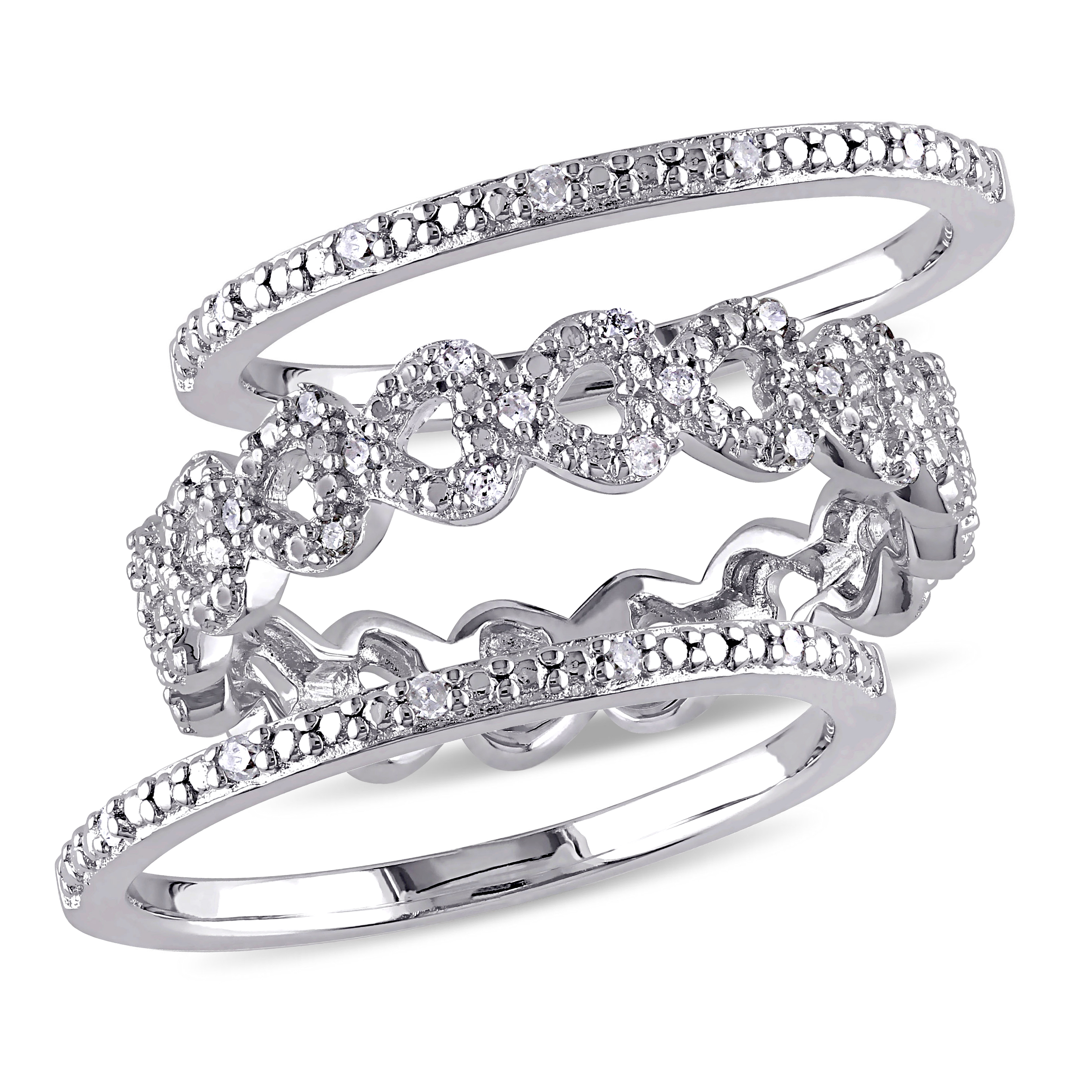 1/8 CT TW Diamond Heart Link Bridal Set in Sterling Silver