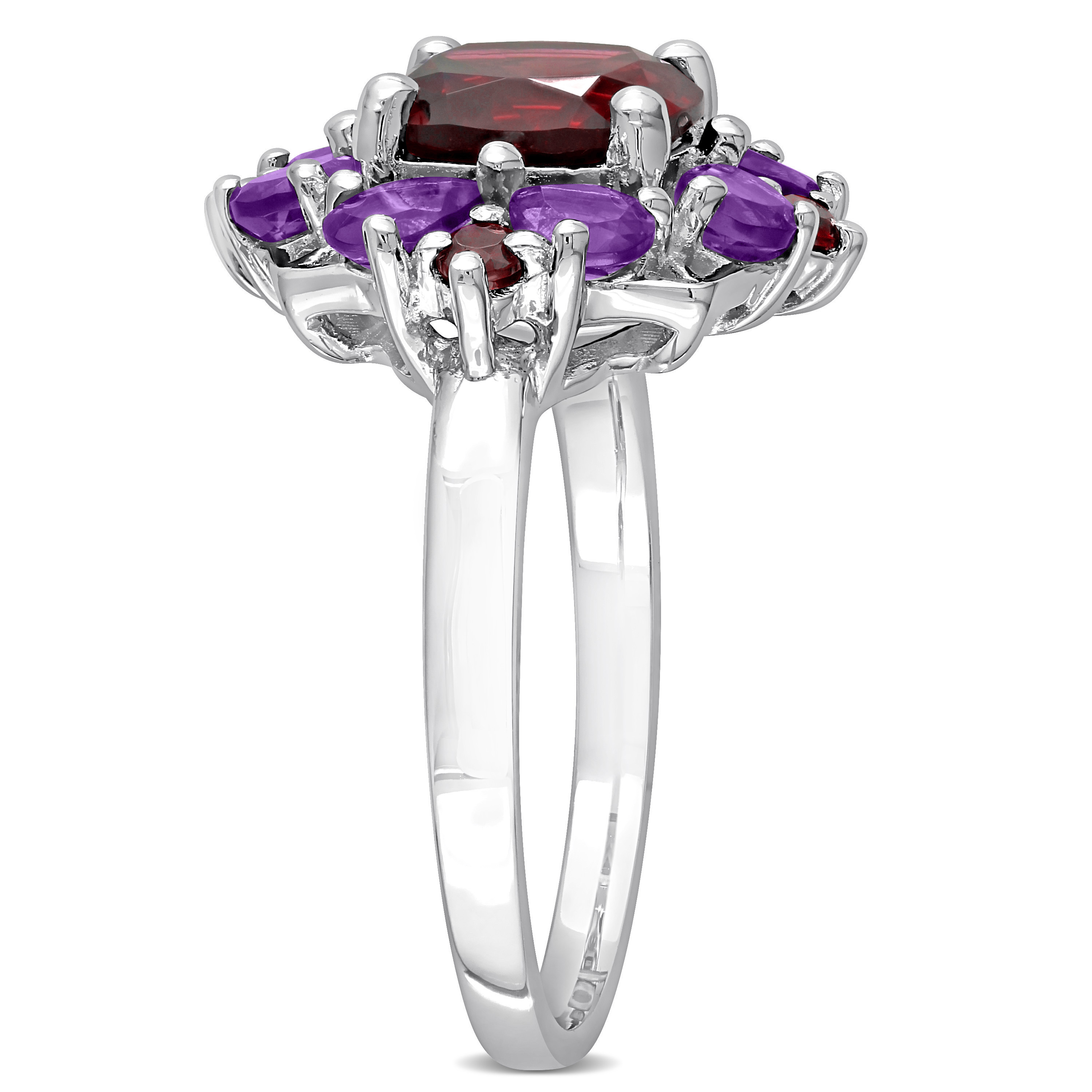 4 2/5 CT TGW Garnet and African Amethyst Quatrefoil Floral Ring in Sterling Silver