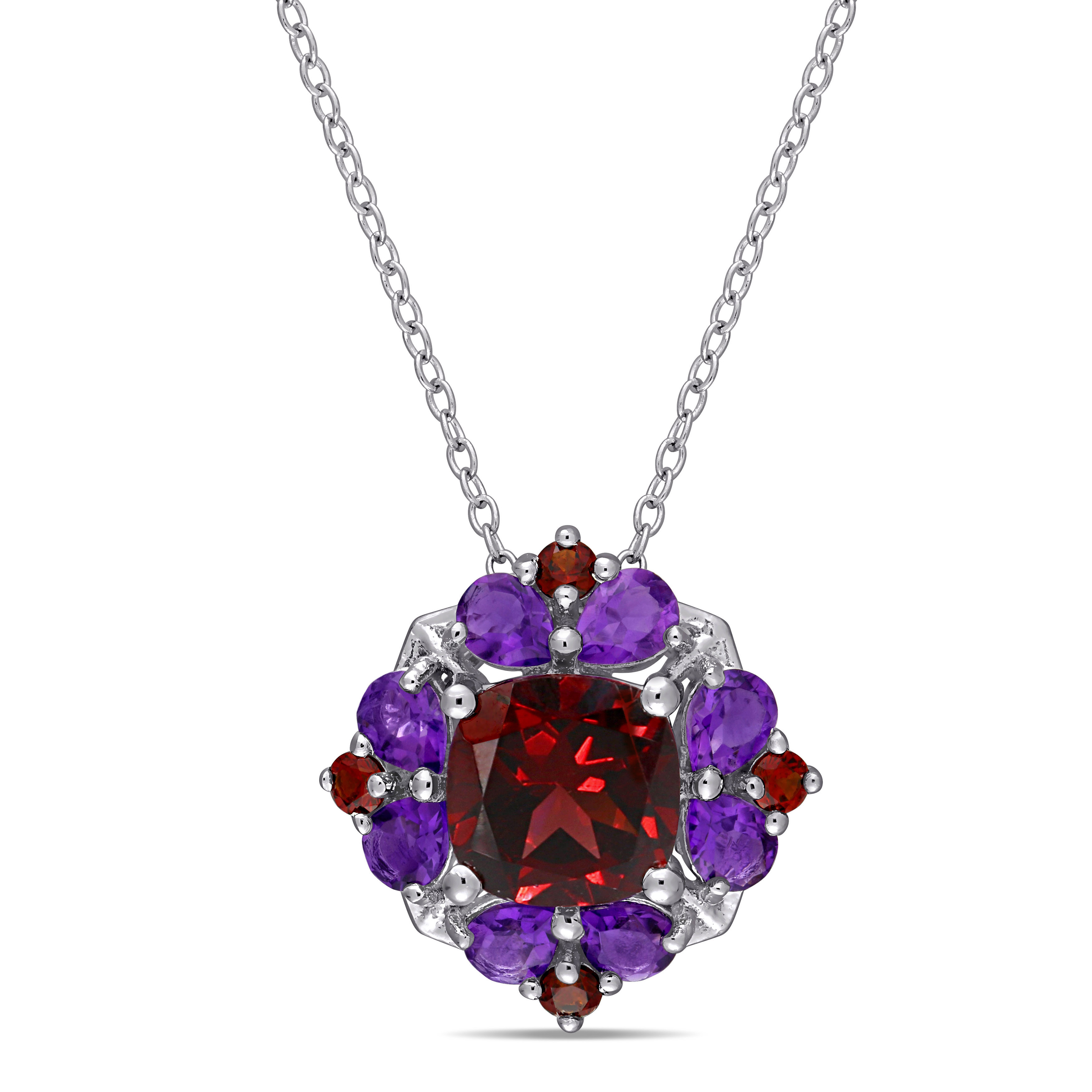 Madison L 14KYG Garnet and Diamond Flower Pendant Necklace