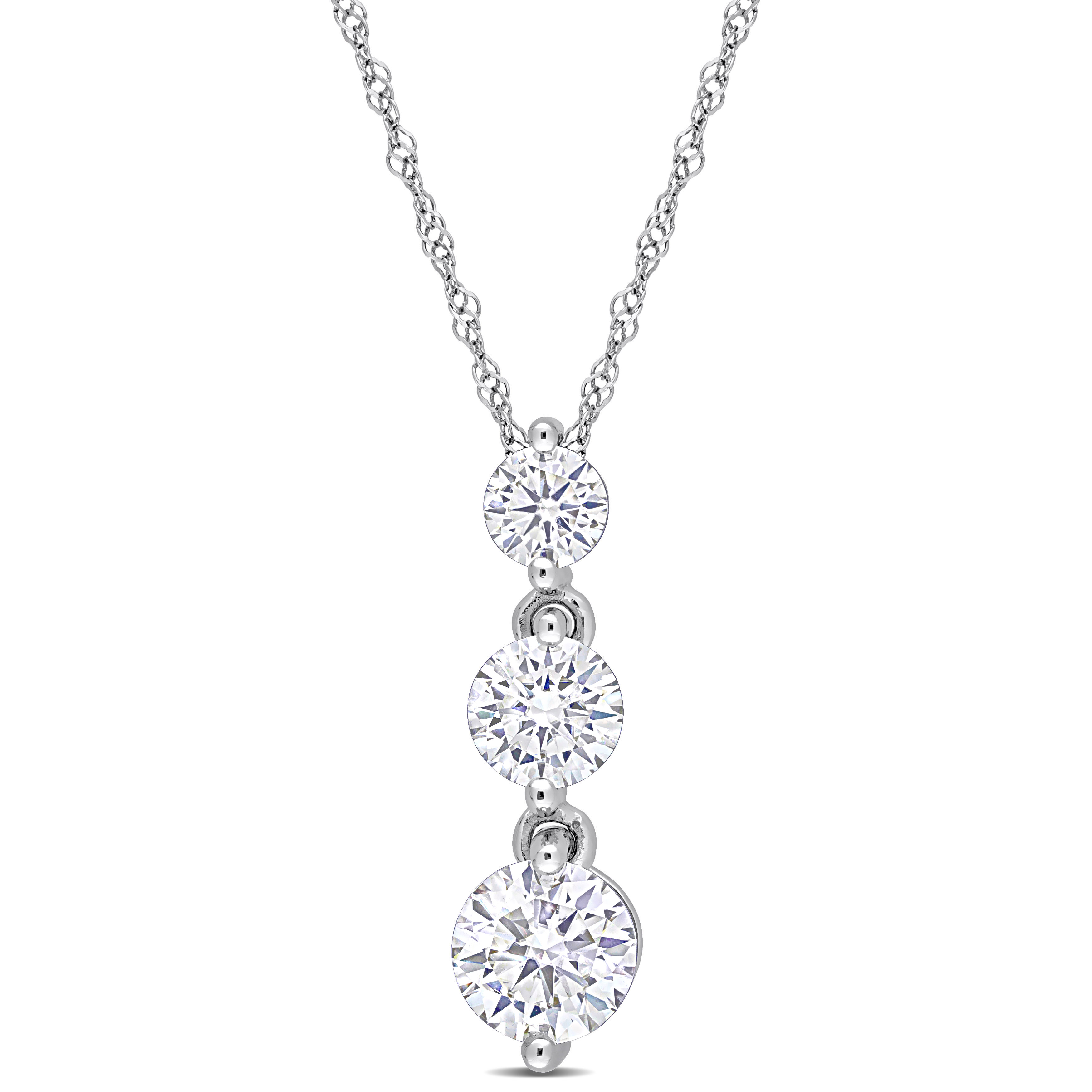 1 2/5 CT TGW Created Moissanite Graduated 3-Stone Pendant with Chain in Sterling Silver - 18 in.