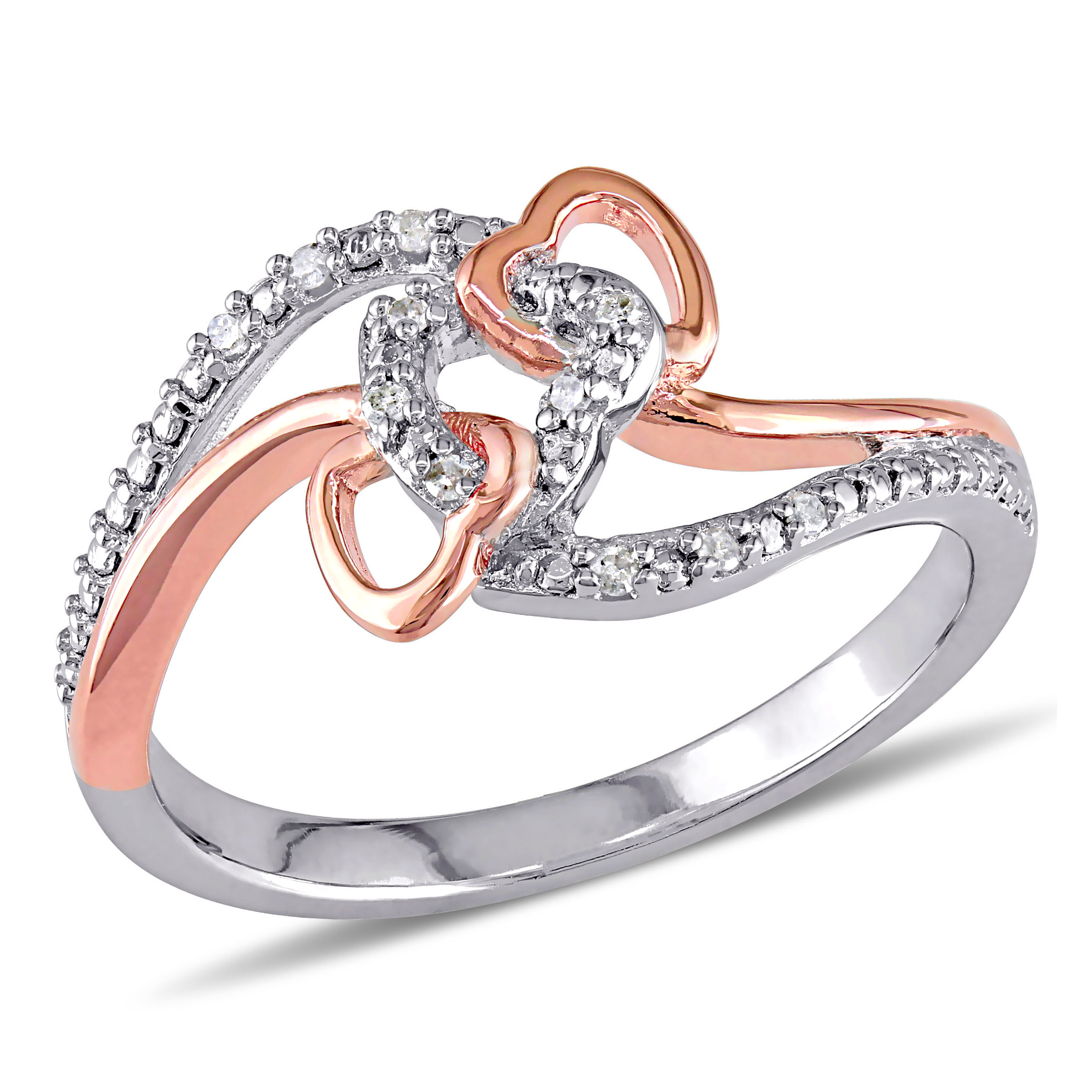 1/10 CT TW Diamond Intertwined Ring in Two-Tone White and Rose Plated Sterling Silver