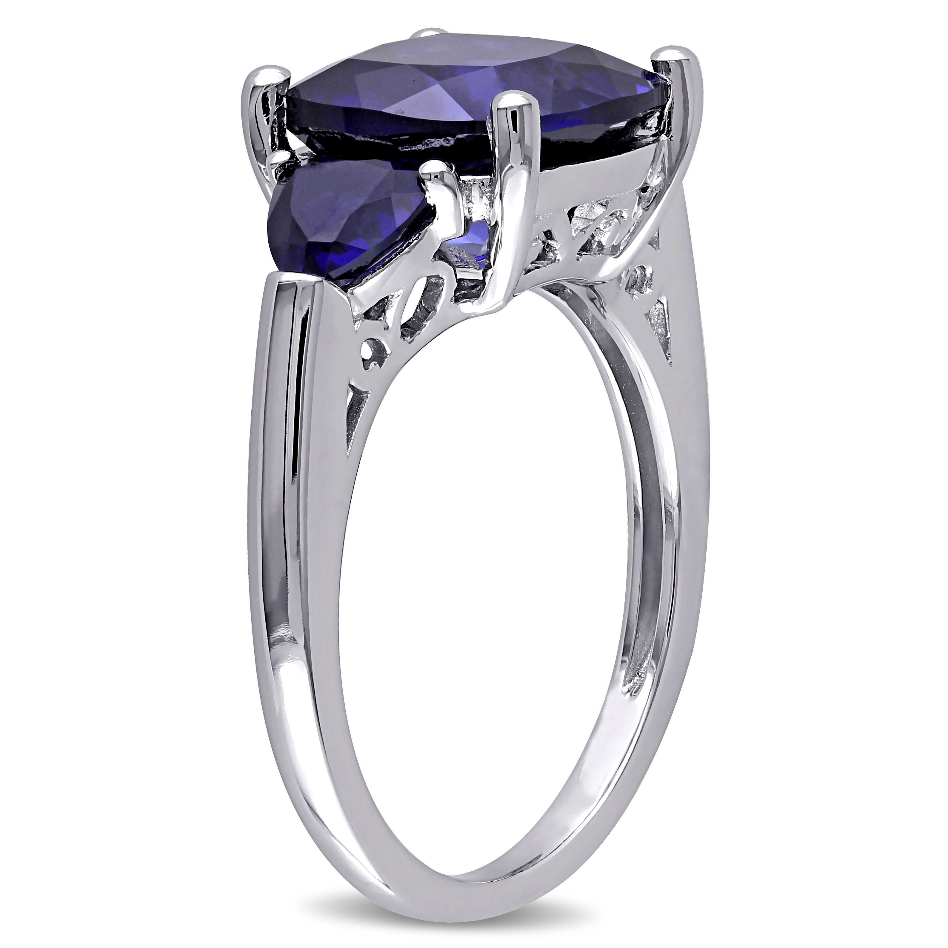 7 1/10 CT TGW Created Blue Sapphire Three-Stone Ring in Sterling Silver