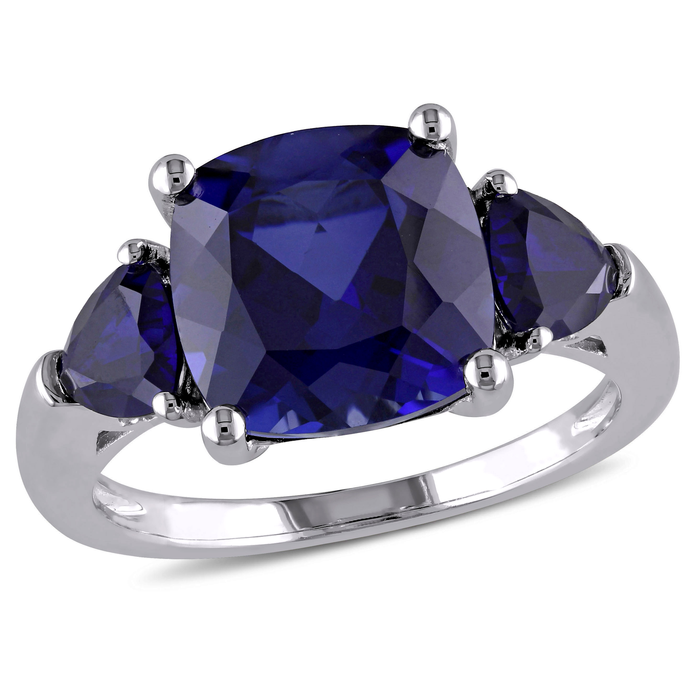 7 1/10 CT TGW Created Blue Sapphire Three-Stone Ring in Sterling Silver