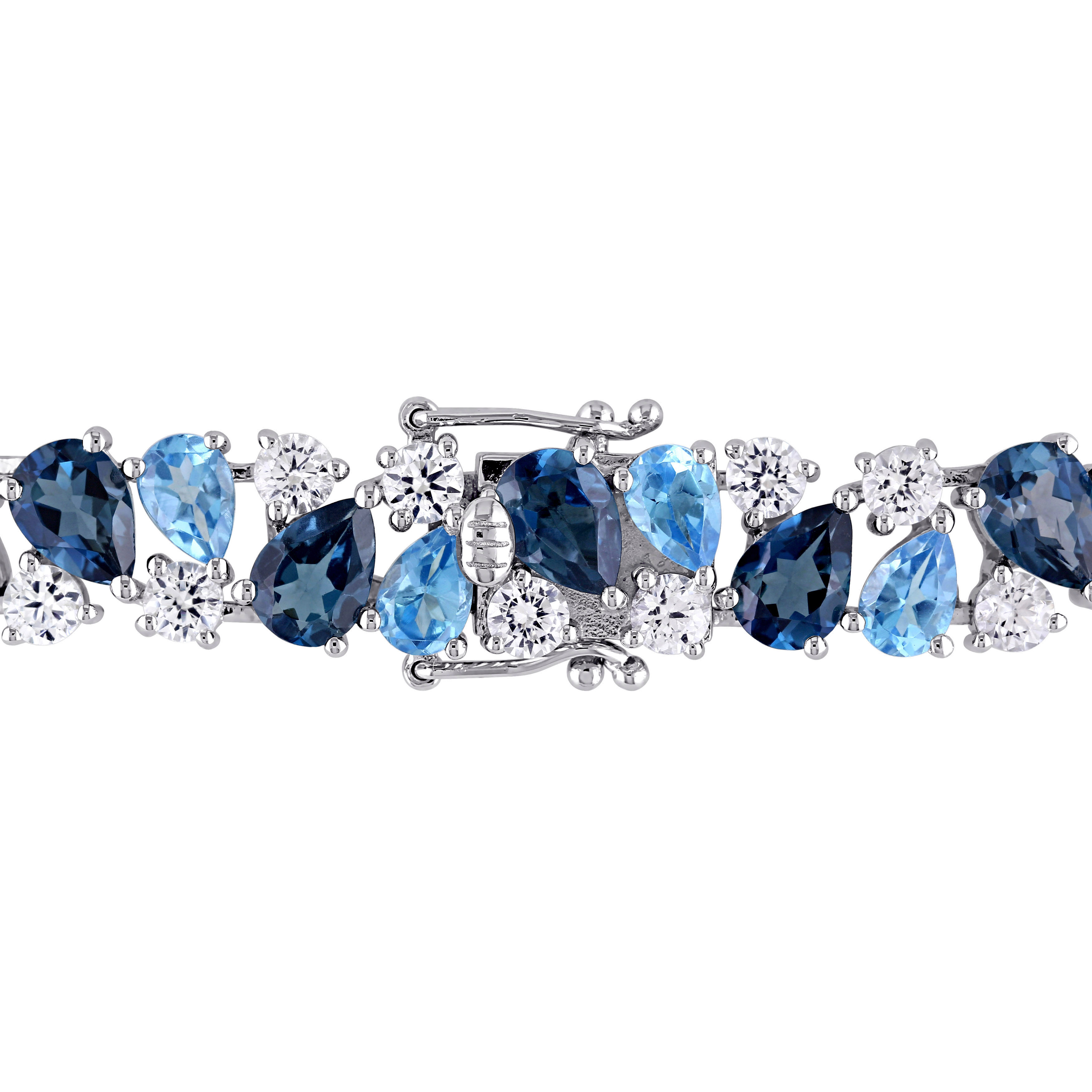 33 1/3 CT TGW London and Swiss Blue Topaz and Created White Sapphire Teardrop Bracelet in Sterling Silver
