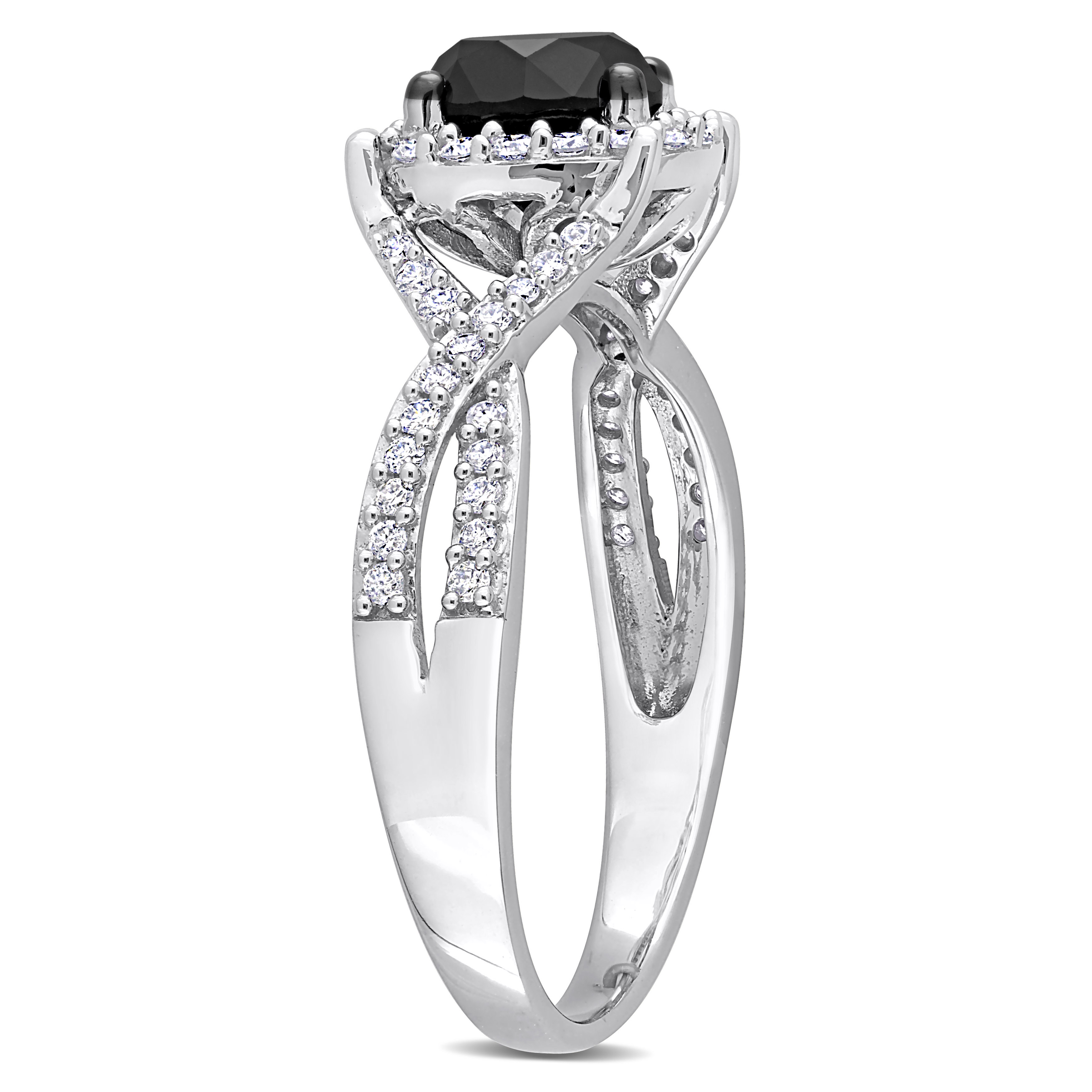 1 1/3 CT TDW Black and White Diamond Twist Ring in 14k White Gold