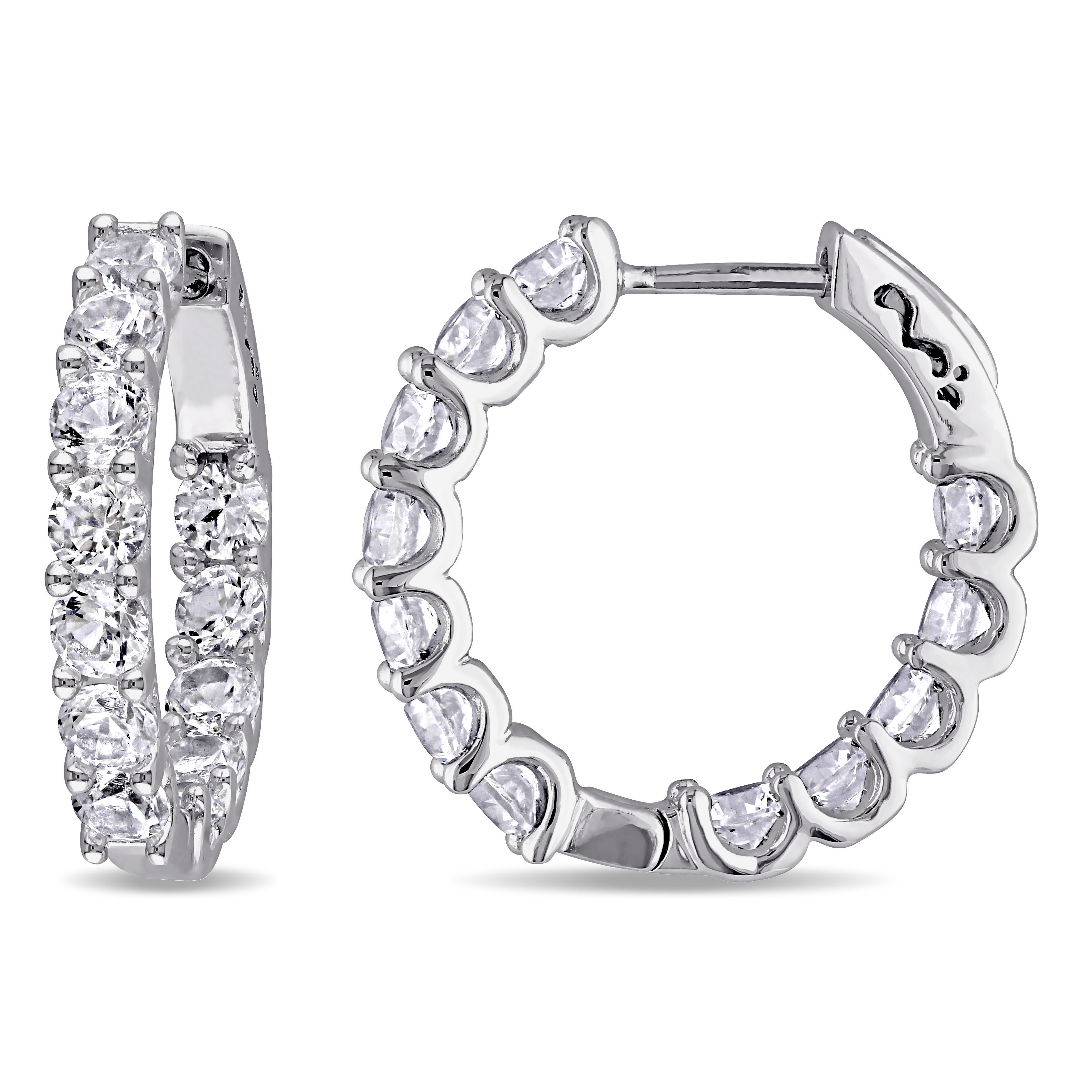 4 1/10 CT TGW Created White Sapphire Inside Outside Hoop Earrings in Sterling Silver