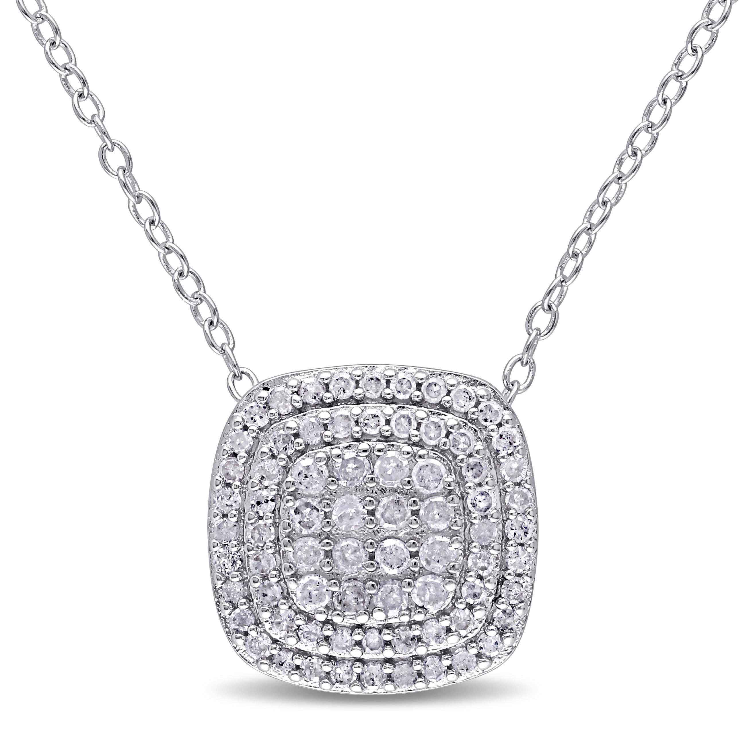 1/2 CT TW Diamond Layered Halo Pendant with Chain in Sterling Silver - 18 in.