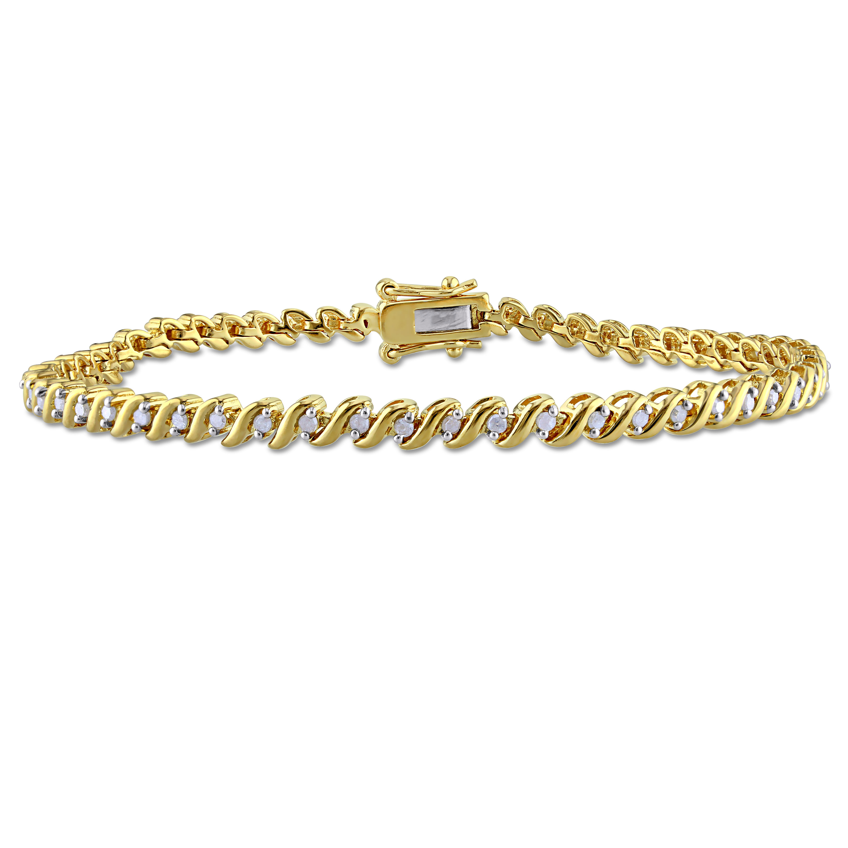 1/2 CT TW Diamond S-Link Tennis Bracelet in Yellow Plated Sterling Silver - 7.5 in