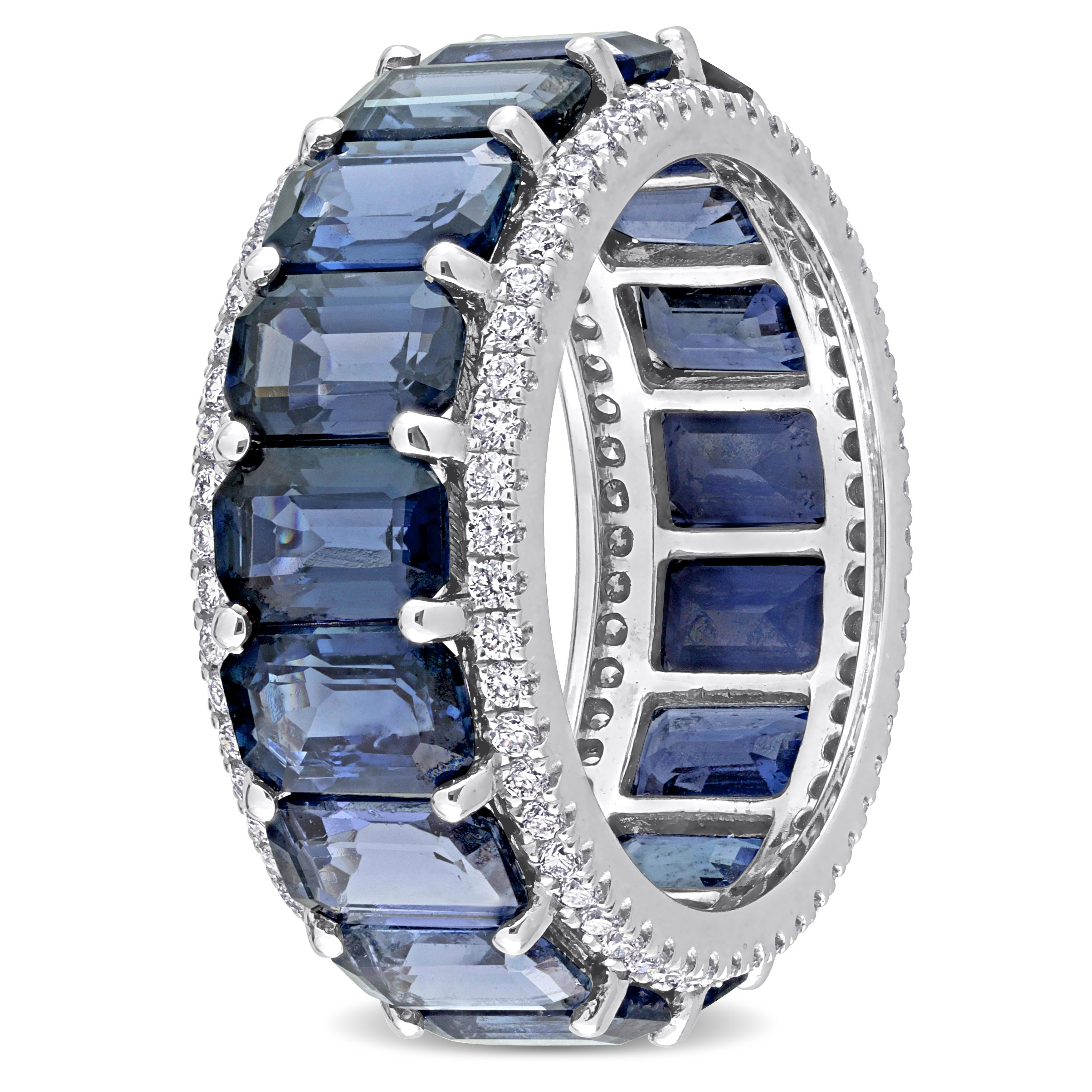 Dark Blue Sapphire and Diamond Eternity Ring in 14k White Gold