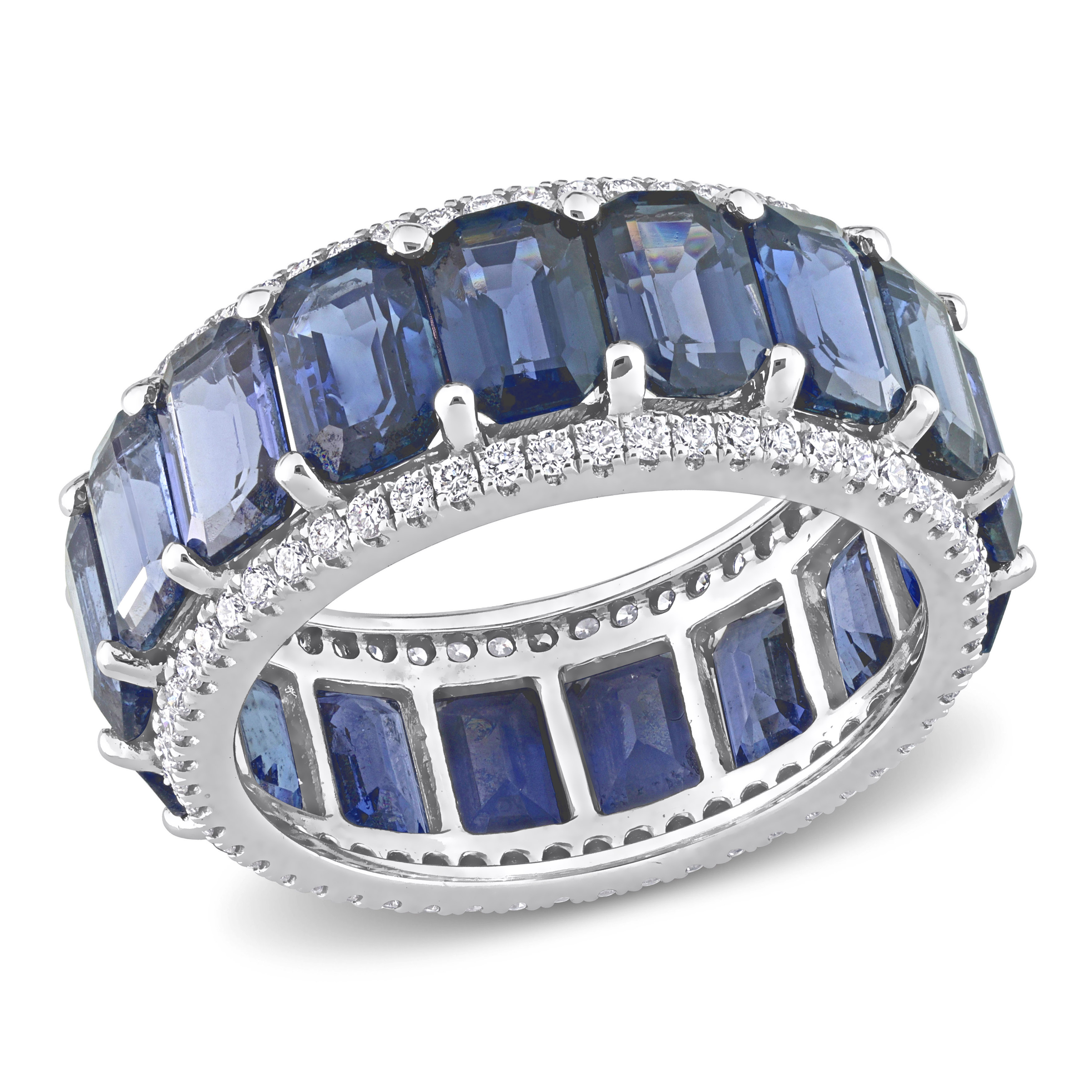 Dark Blue Sapphire and Diamond Eternity Ring in 14k White Gold