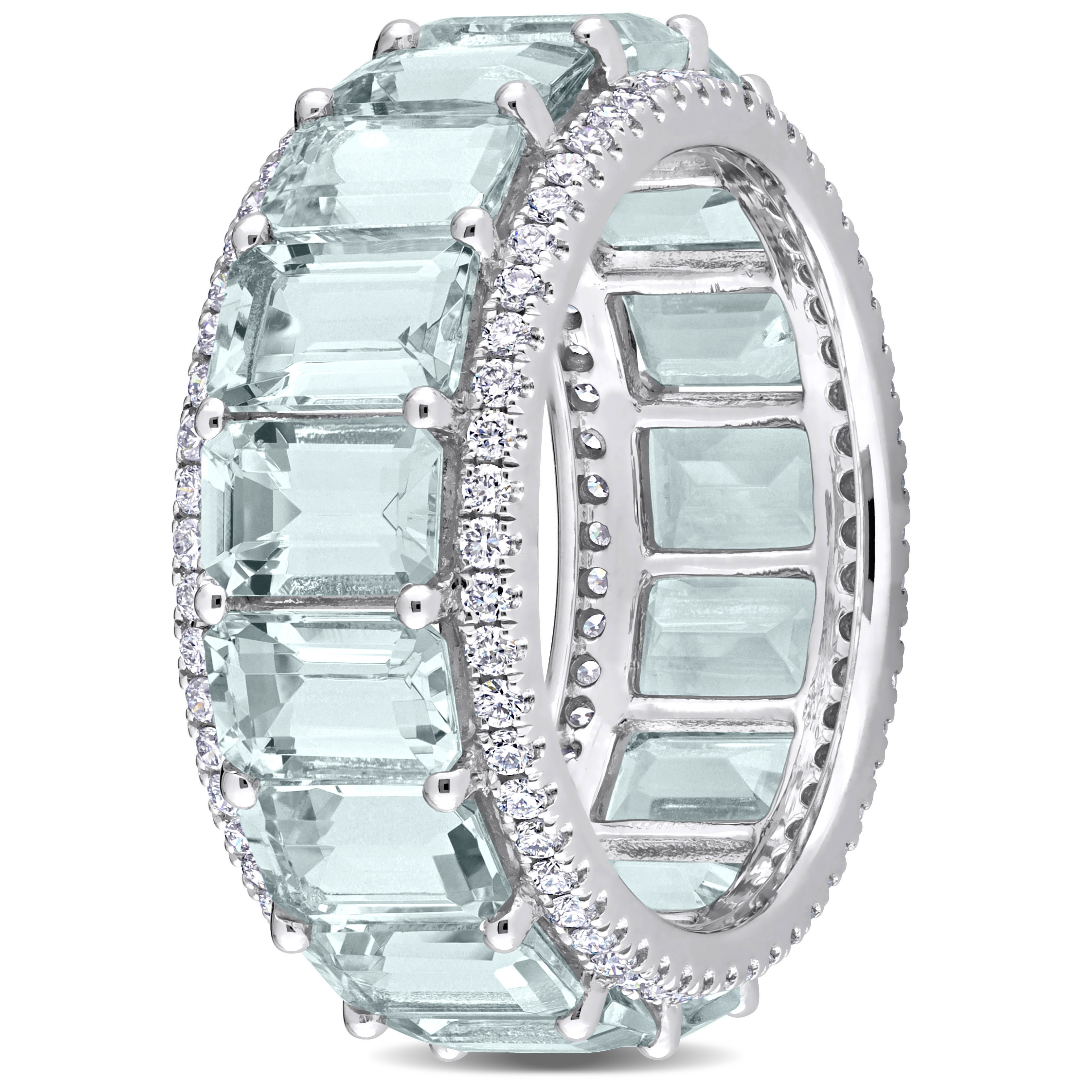 Aquamarine and Diamond Eternity Ring in 14K White Gold