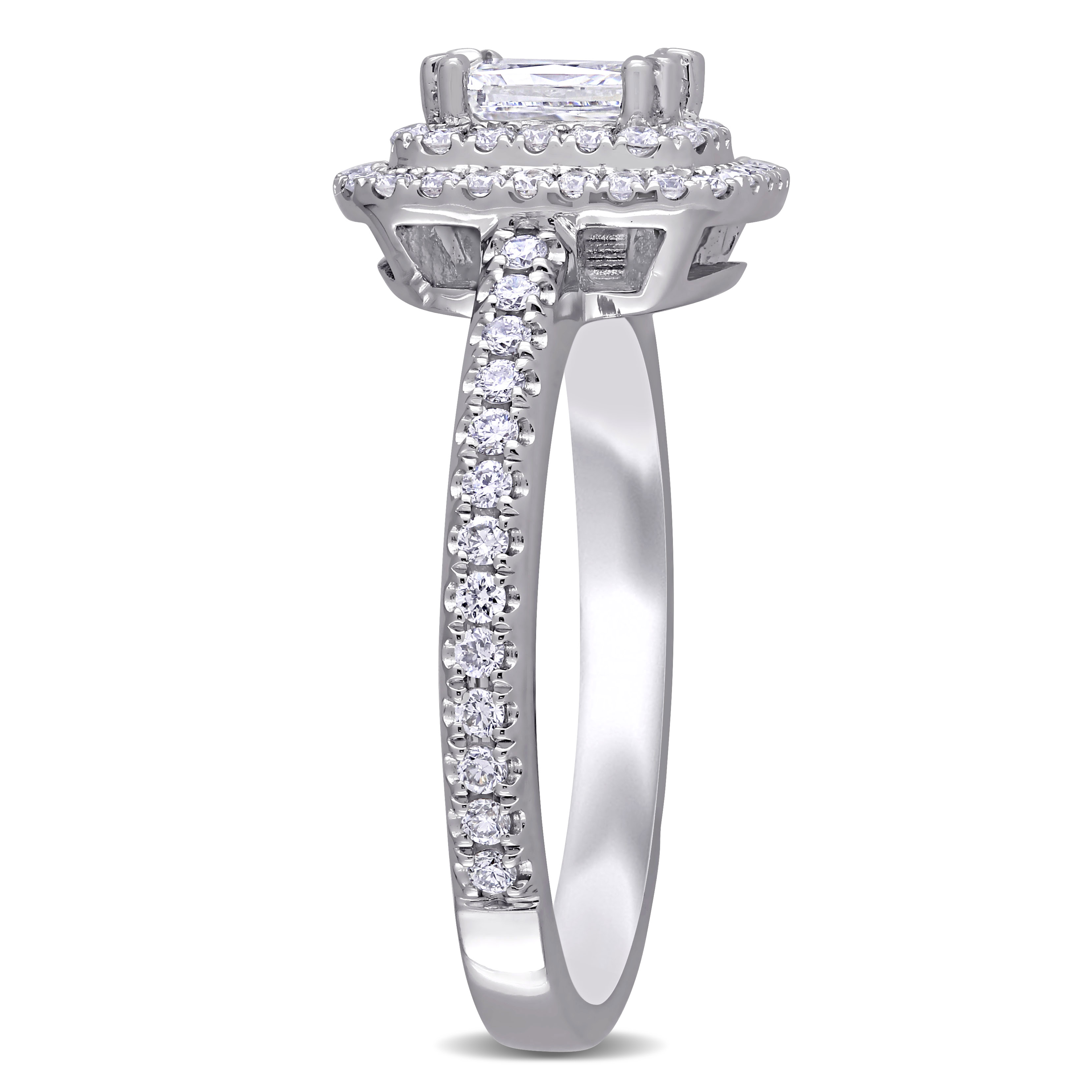 1 CT TW Radiant and Round-Cut Diamond Double Halo Engagement Ring in 14k White Gold
