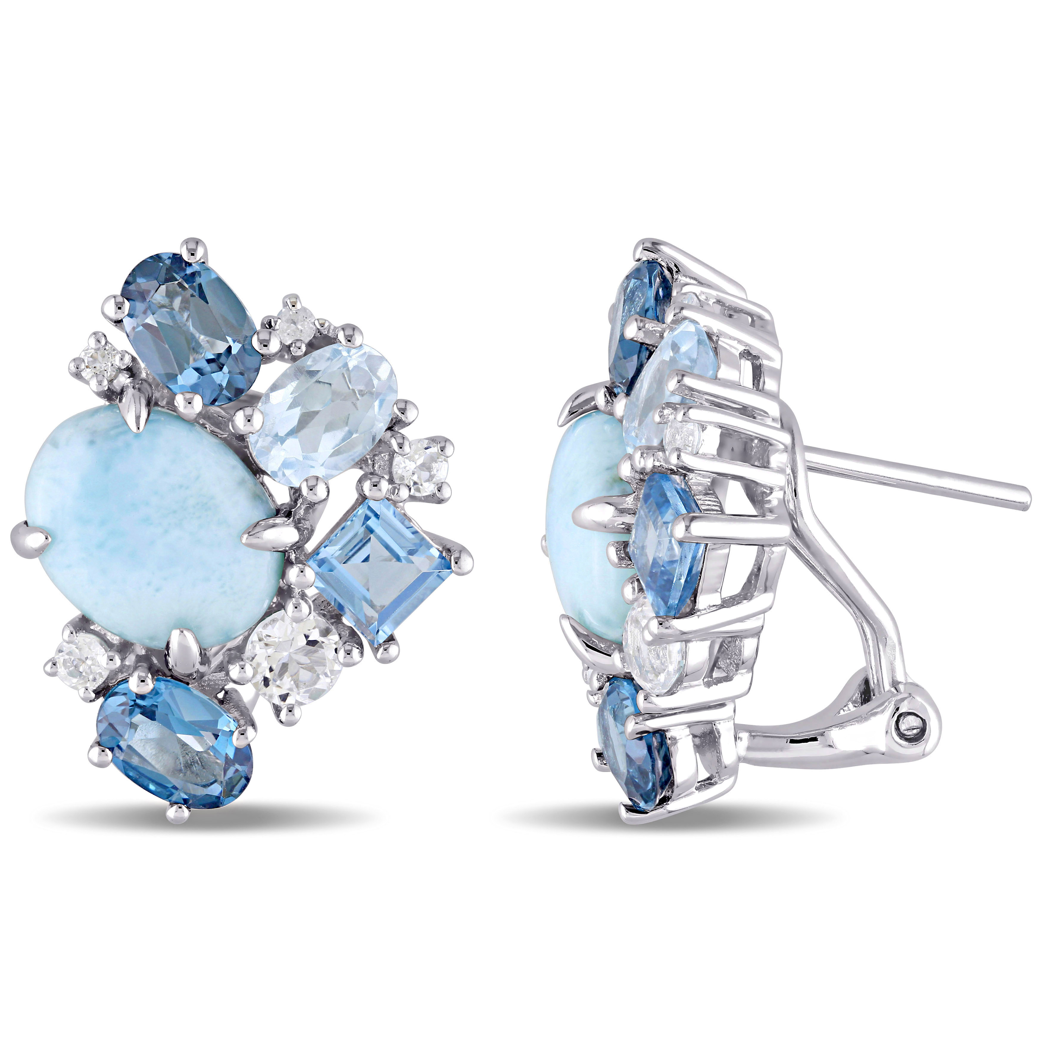 11 CT TGW Larimar, London, Sky Blue and White Topaz Cluster Earrings in Sterling Silver