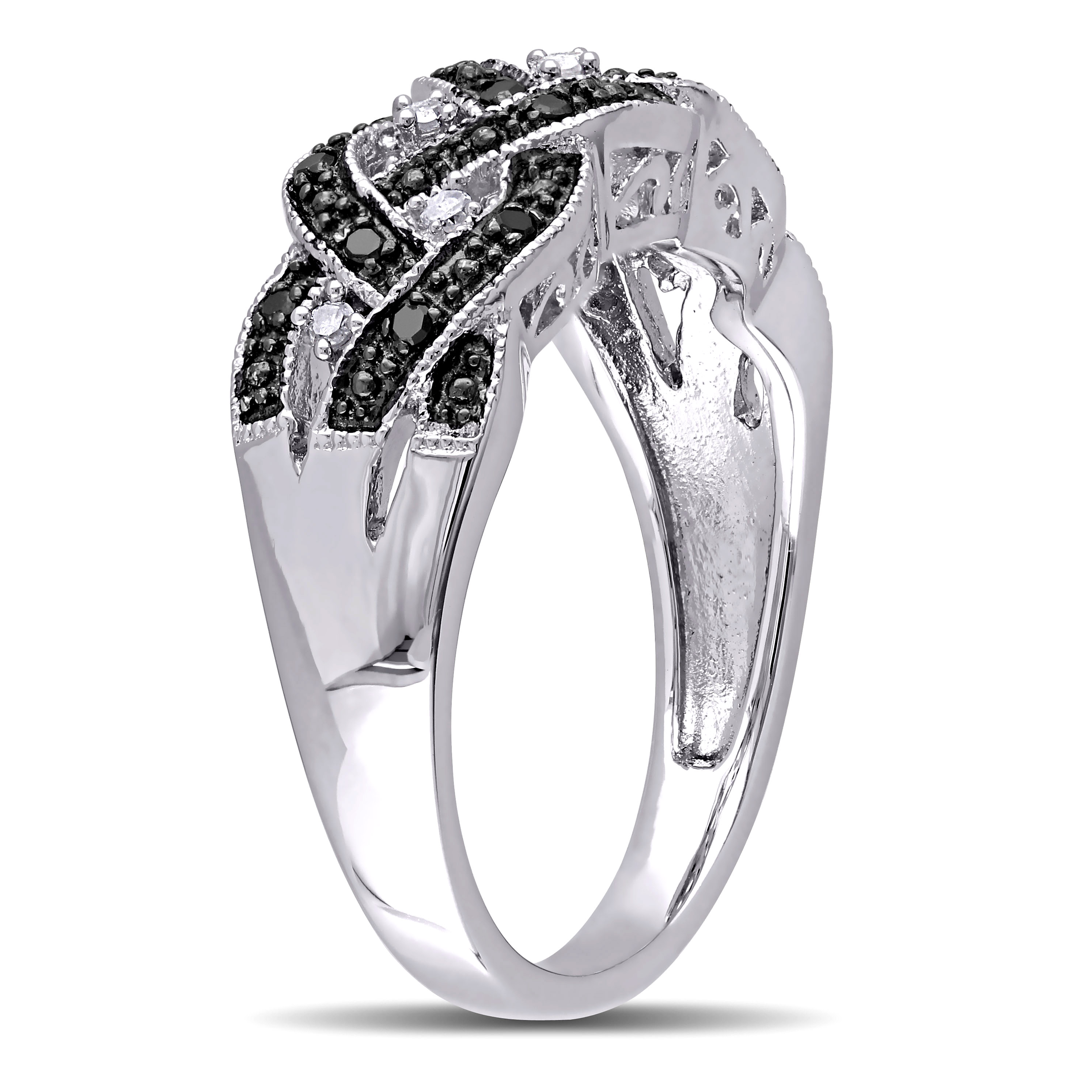 1/6 CT TW Black and White Diamond Braided Anniversary Band in Sterling Silver with Black Rhodium