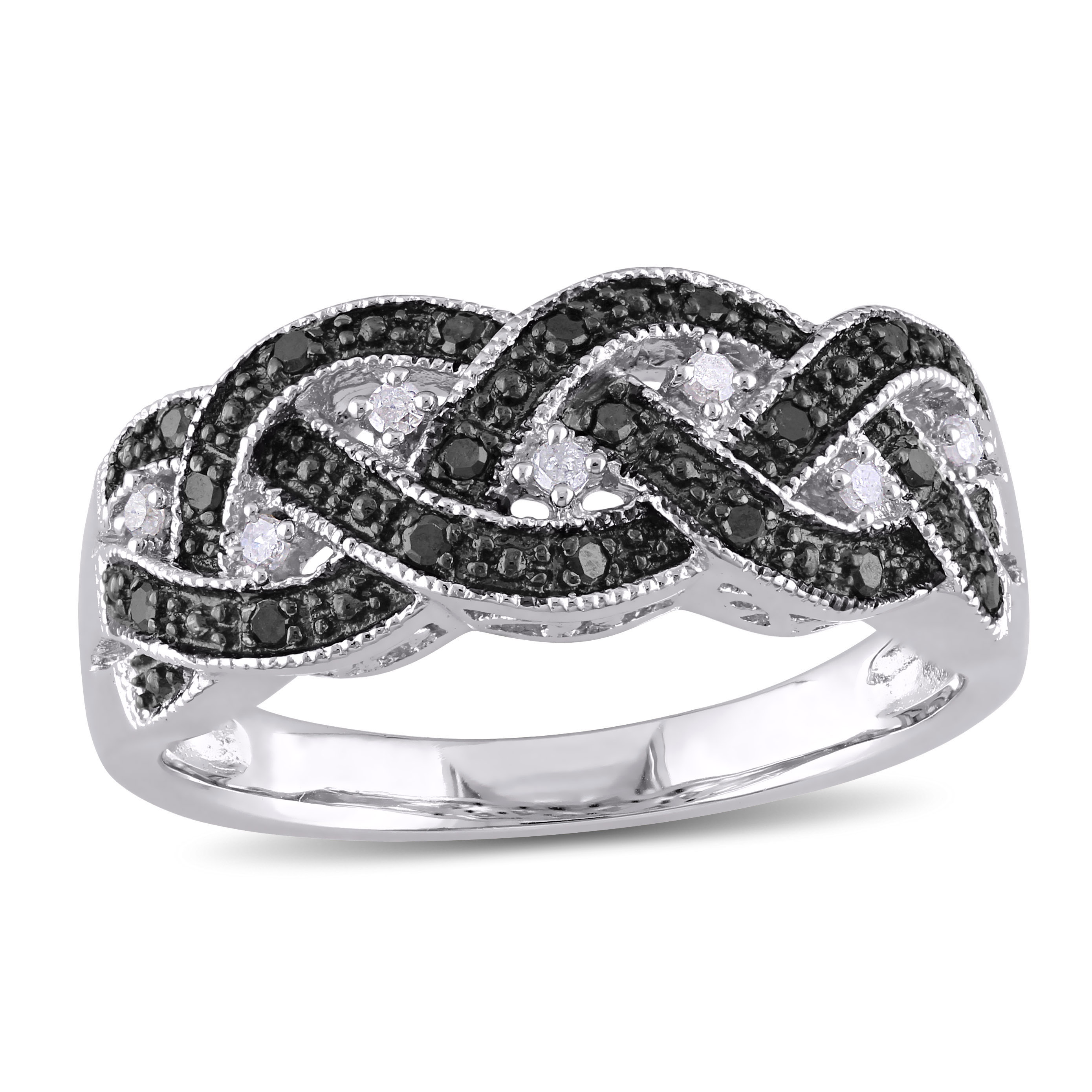 1/6 CT TW Black and White Diamond Braided Anniversary Band in Sterling Silver with Black Rhodium