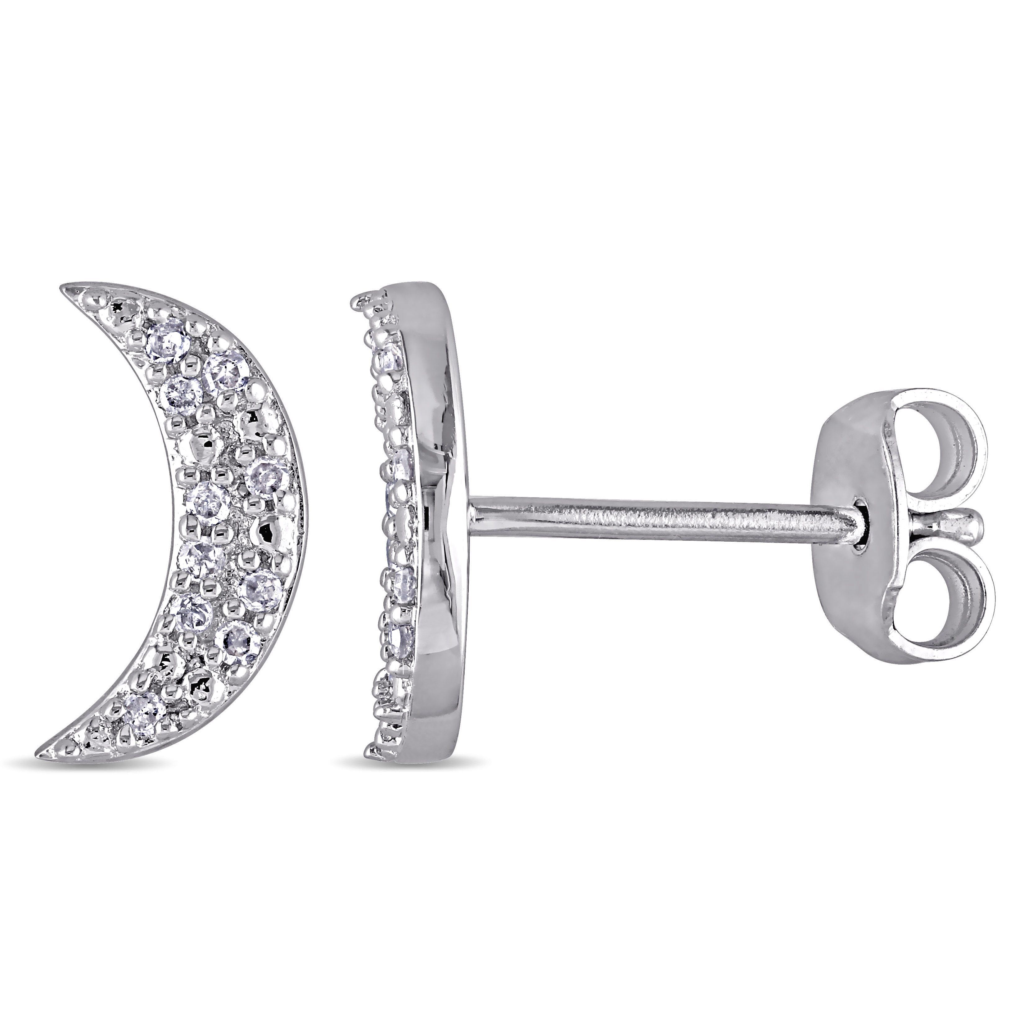 1/10 CT TW Diamond Crescent Earrings in Sterling Silver