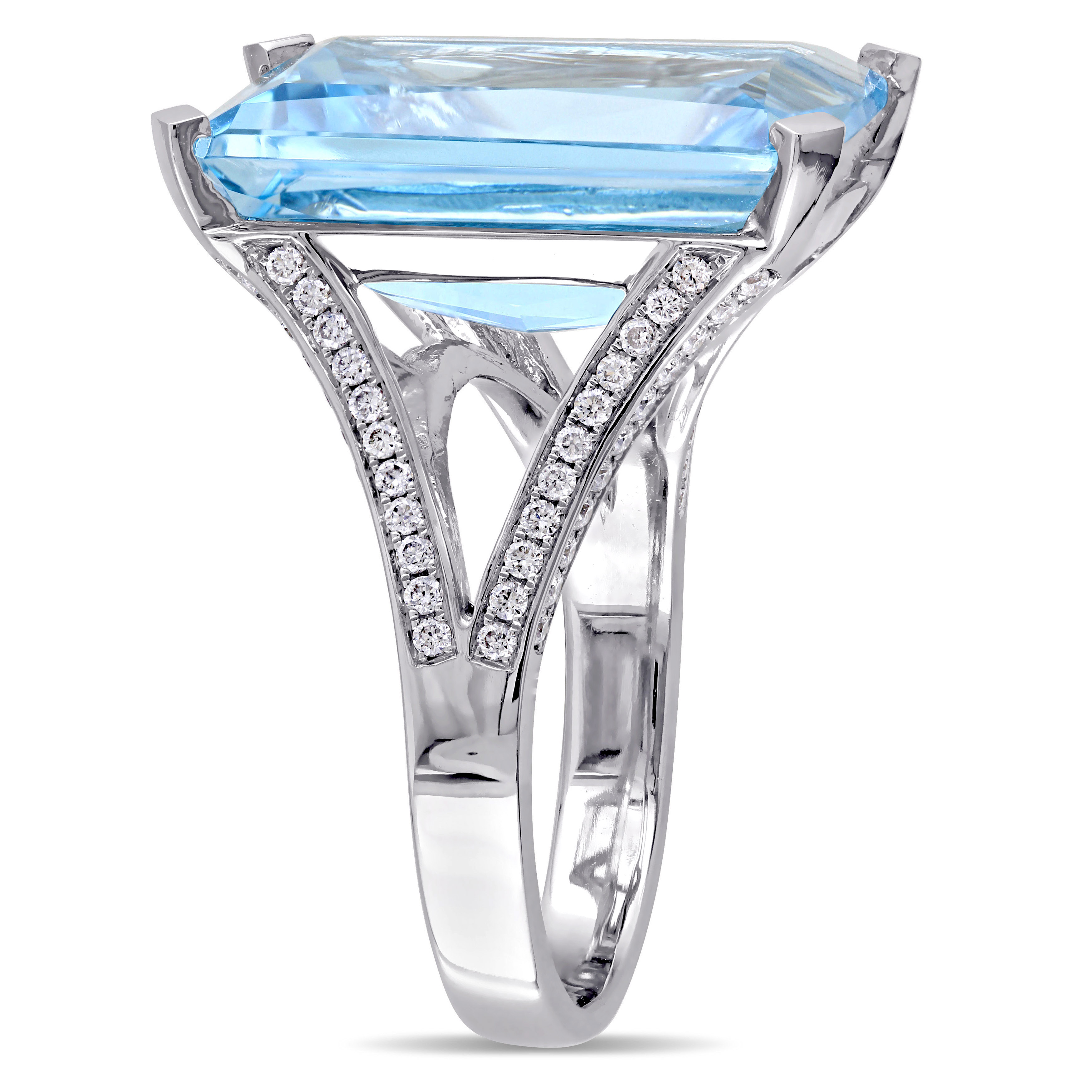 18 CT TGW Octagon-Cut Blue Topaz and 1/2 CT TW Diamond Ring in 14k White Gold