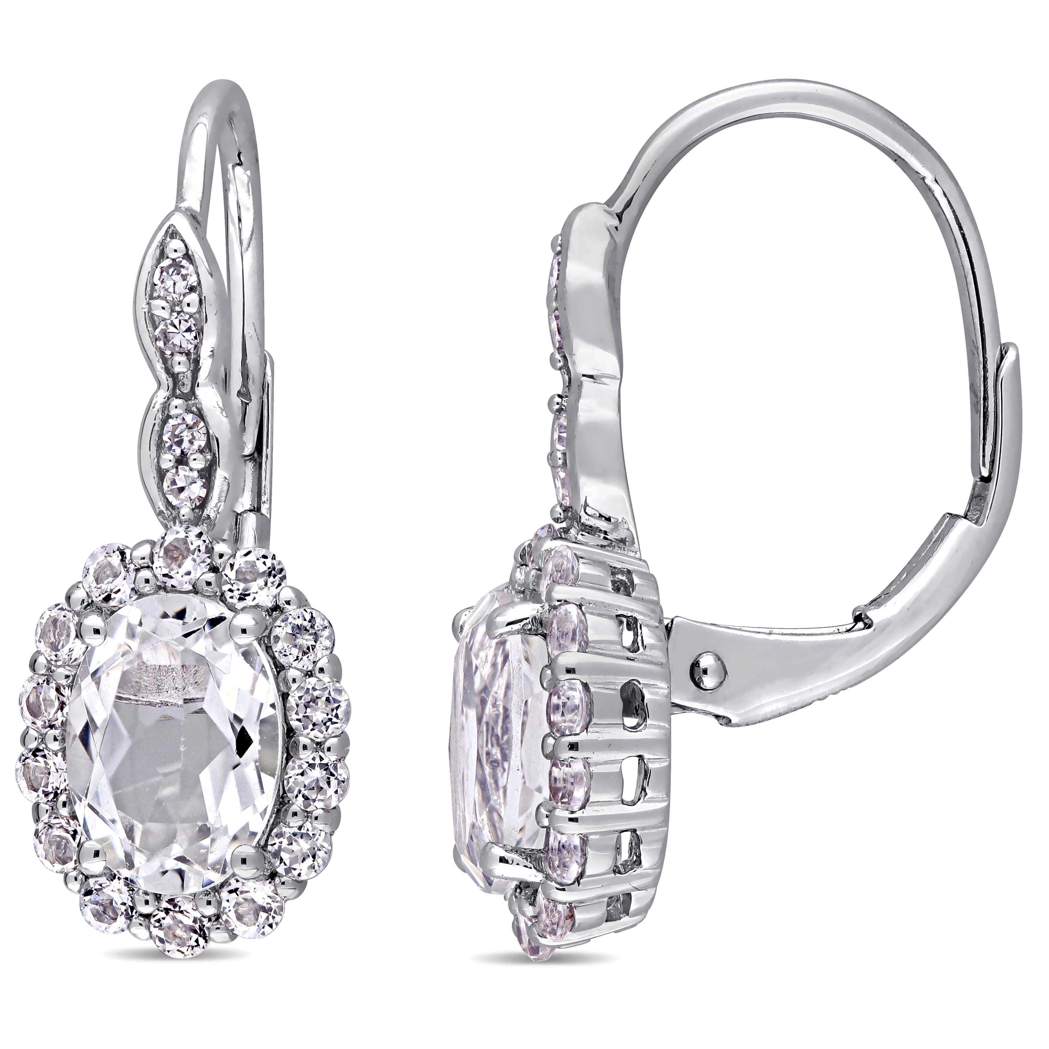 2 5/8 CT TGW White Topaz and Diamond Accent Vintage LeverBack Earrings in 14k White Gold