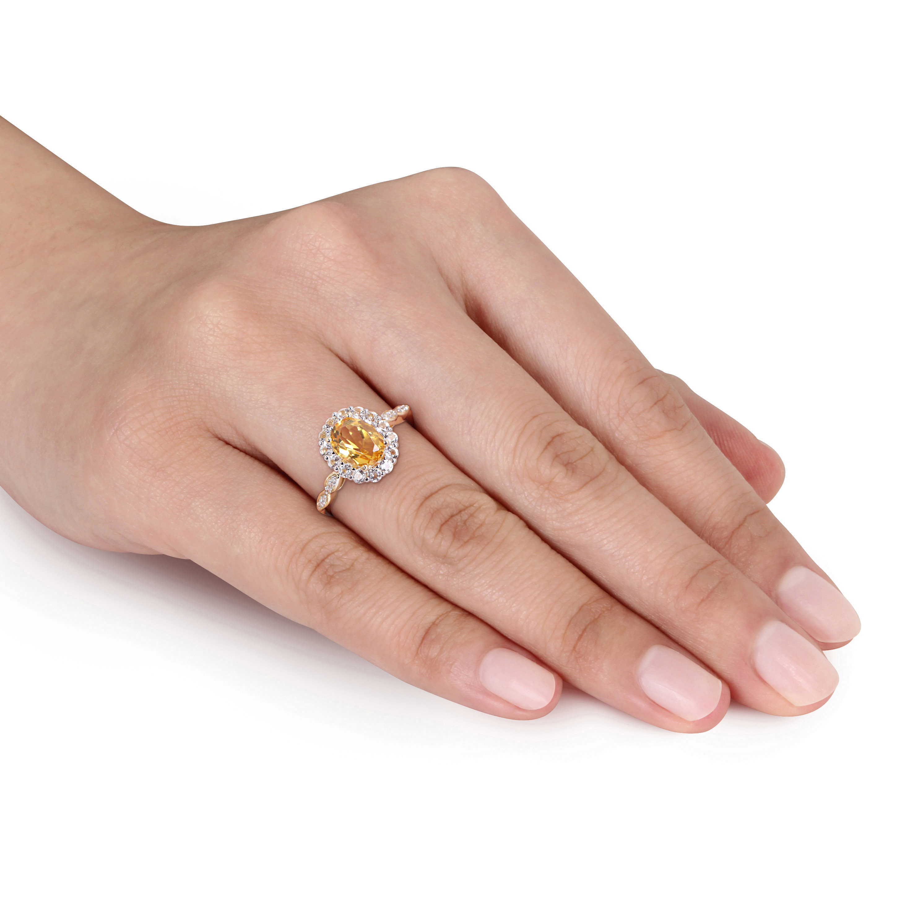 Oval Shape Citrine, White Topaz and Diamond Accent Vintage Ring in 14k Yellow Gold