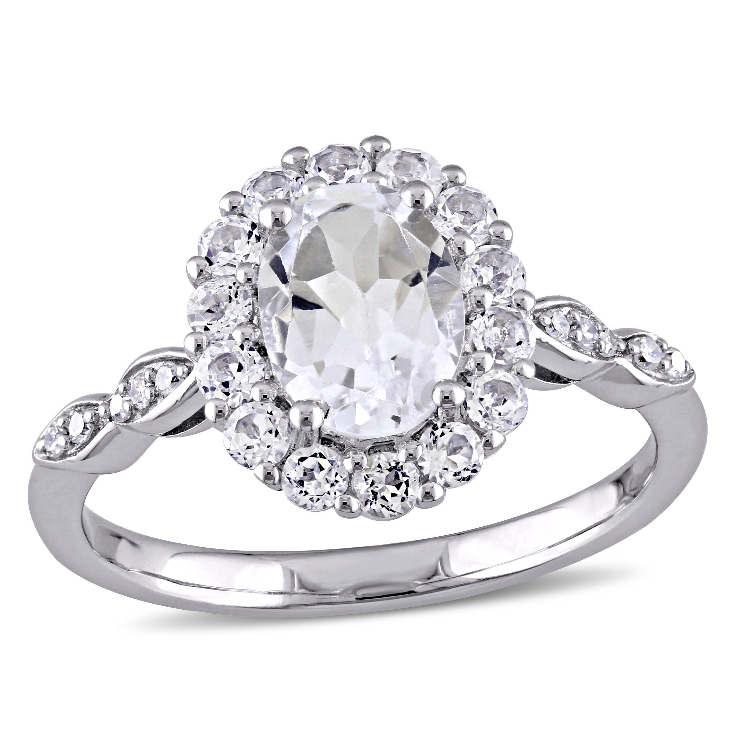 White Topaz and Diamond Accent Vintage Ring in 14k White Gold