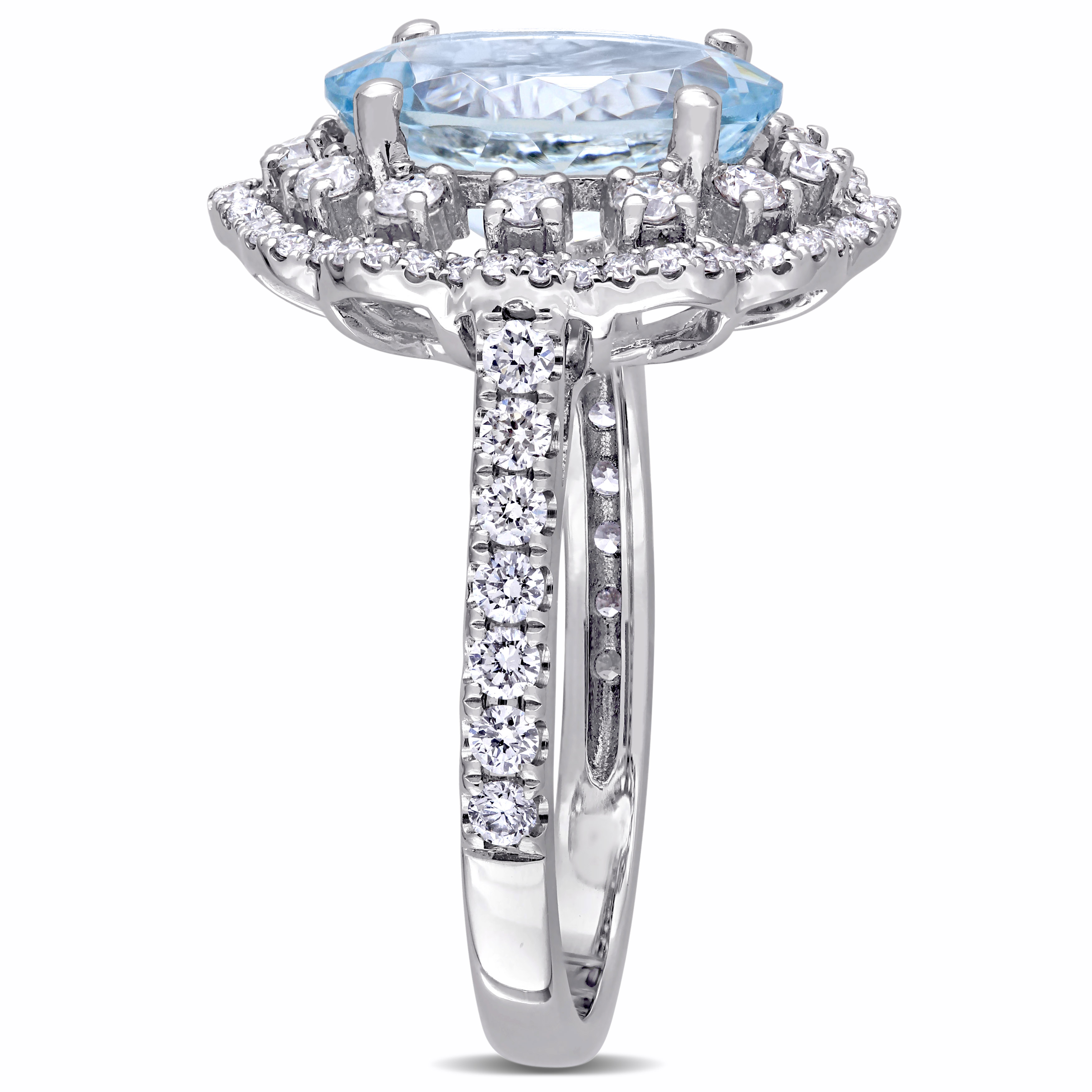 2 3/4 CT TGW Oval Cut Aquamarine and 3/4 CT TW Diamond Halo Ring in 14k White Gold
