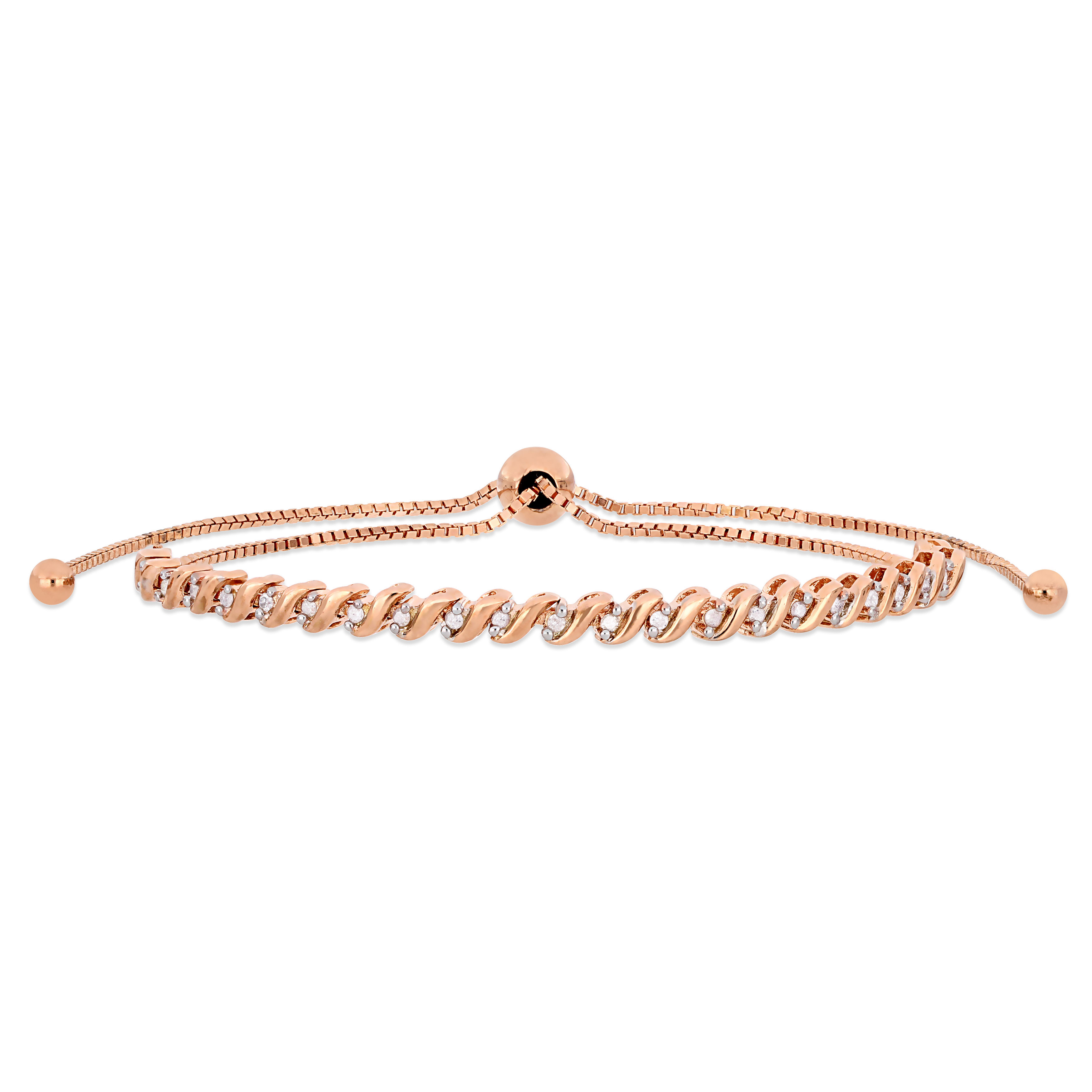 1/4 CT TW Diamond Bolo Bracelet in Rose Plated Sterling Silver - 5-10 in.