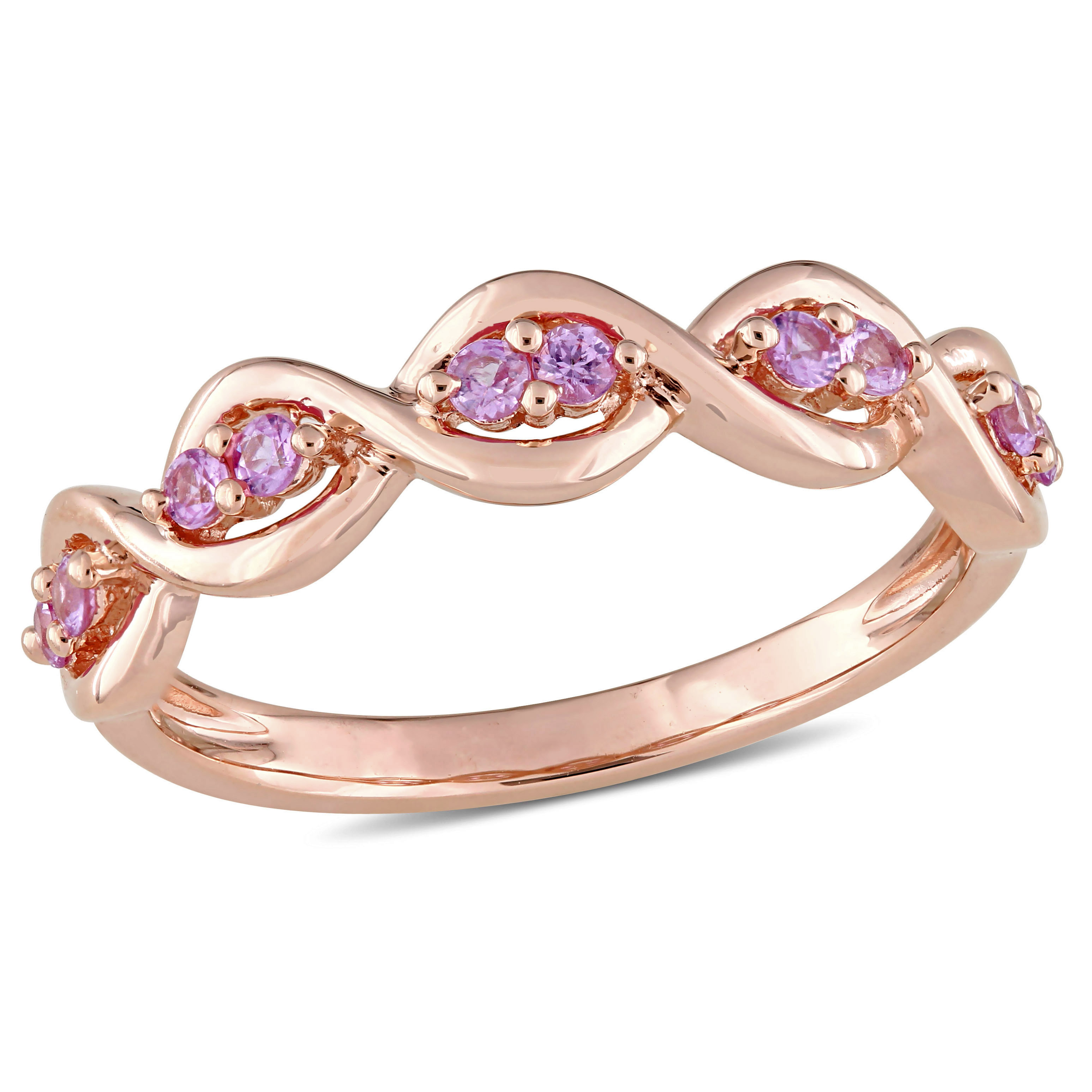 Pink Sapphire Semi-Eternity Infinity Anniversary Ring in 14k Rose Gold