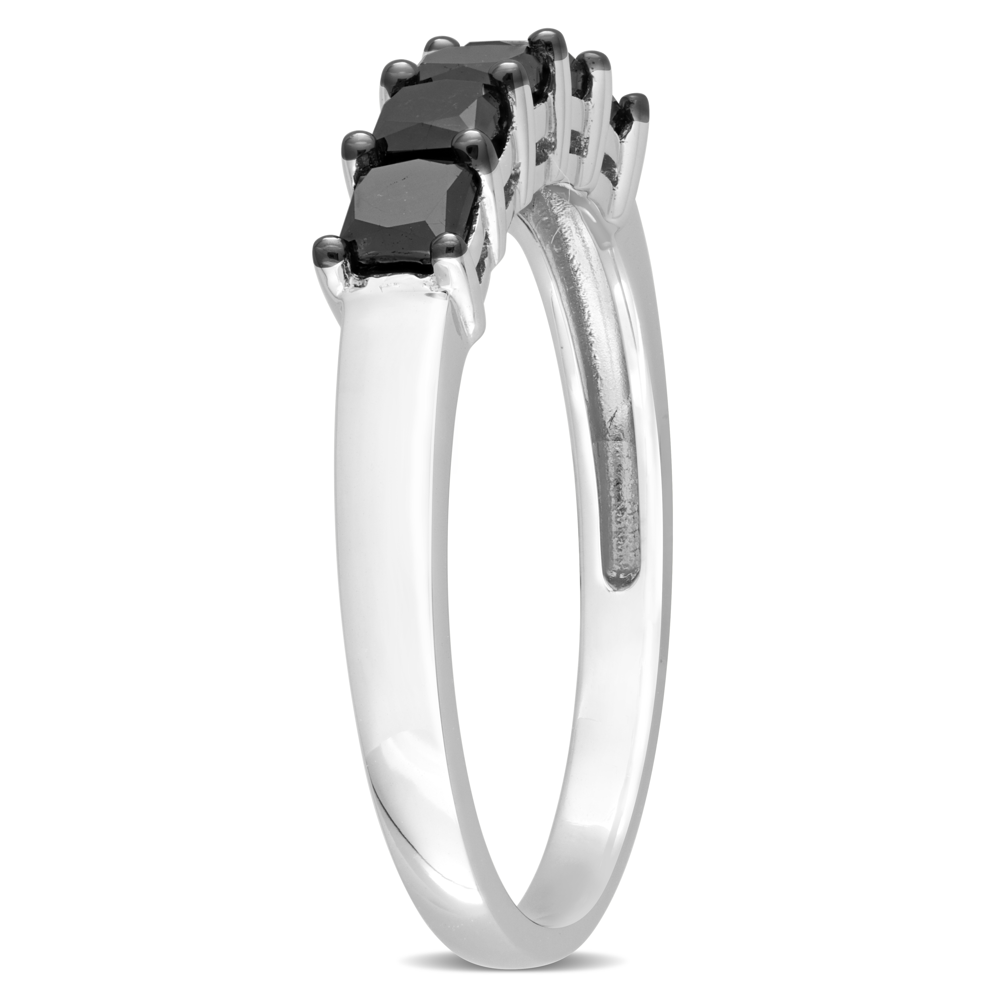 1 1/4 CT TDW Black and White and Princess-Cut Diamond 5-Stone Ring in 14k White Gold