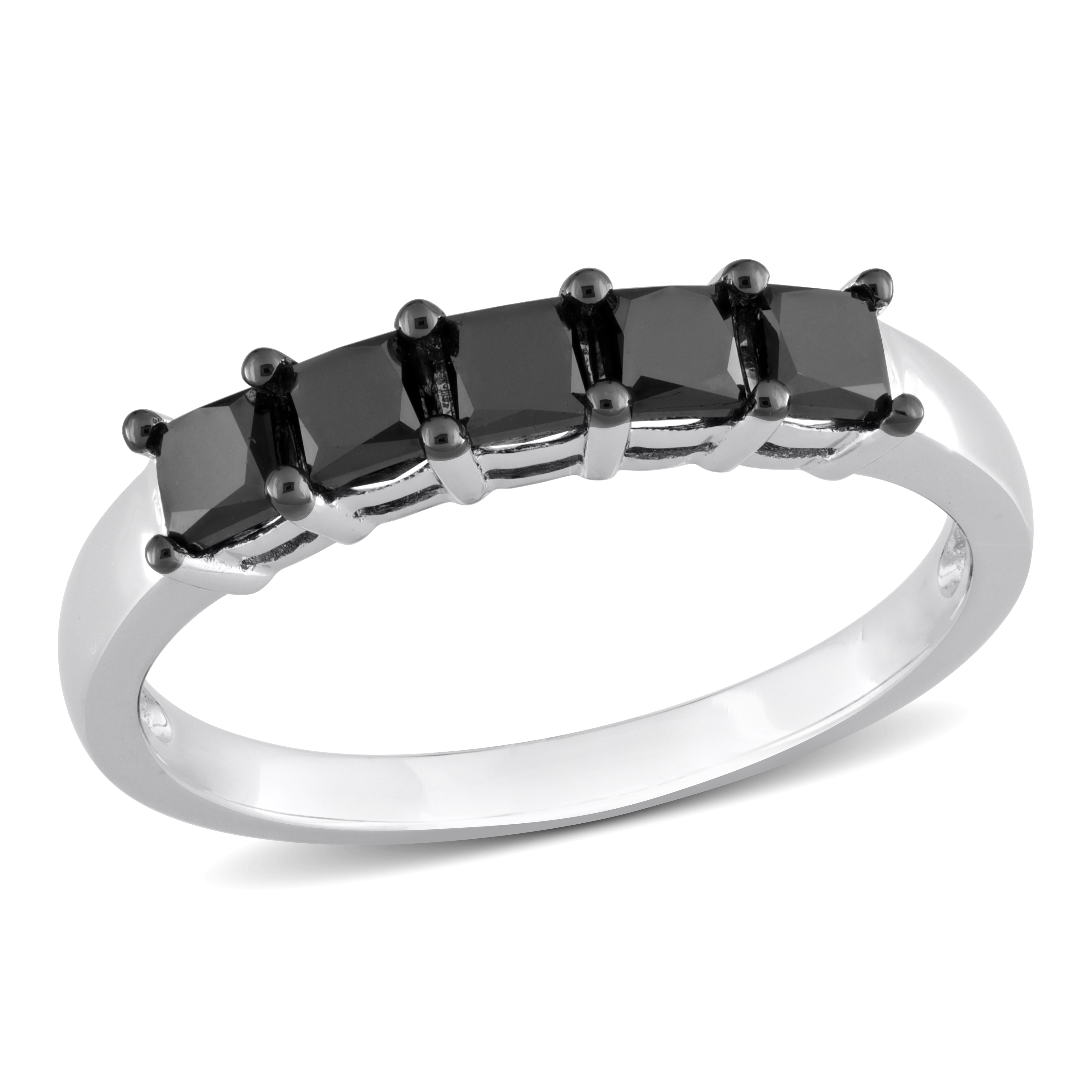 1 1/4 CT TDW Black and White and Princess-Cut Diamond 5-Stone Ring in 14k White Gold