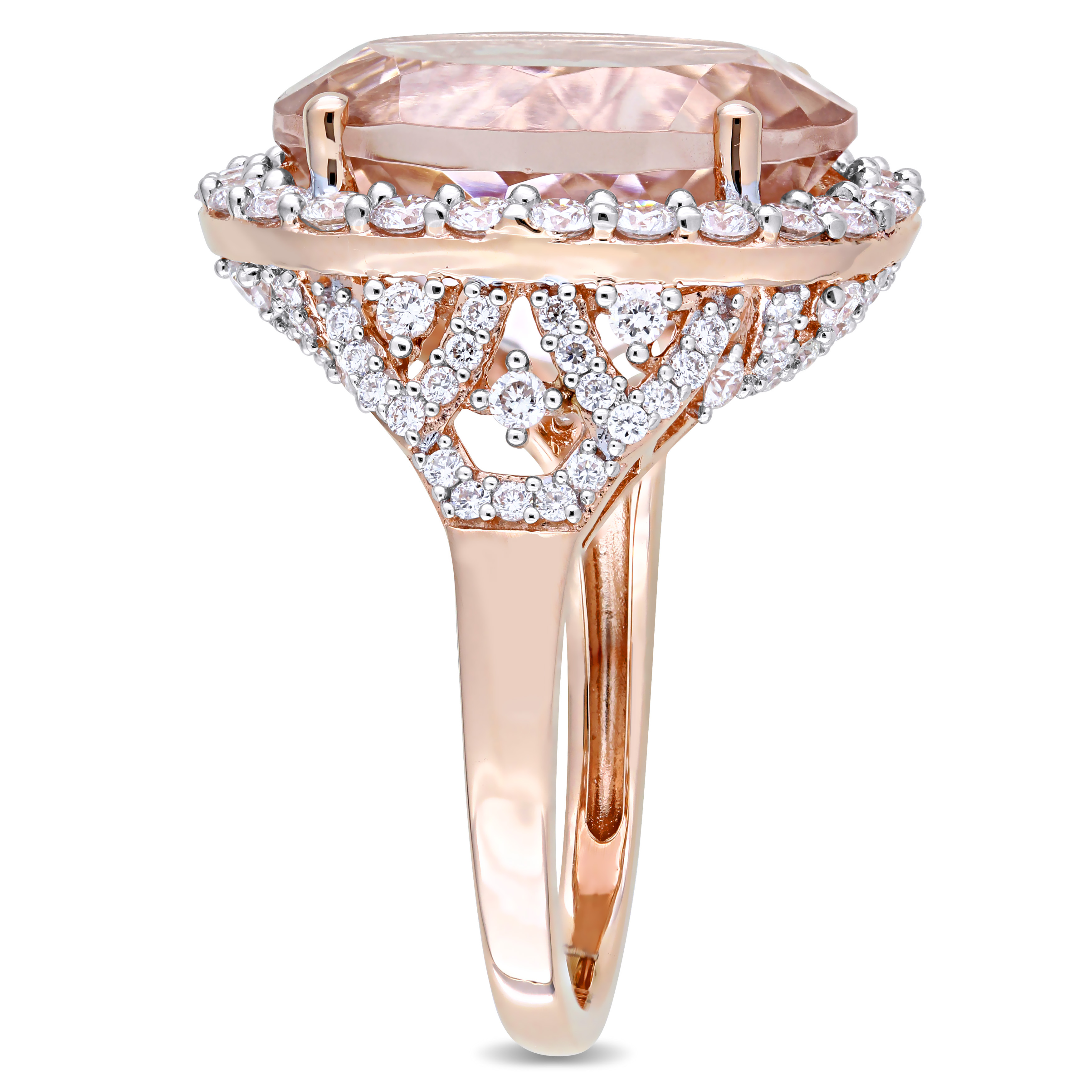Oval-Cut Morganite and 1 2/5 CT TW Diamond Halo Cocktail Ring in 14k Rose Gold