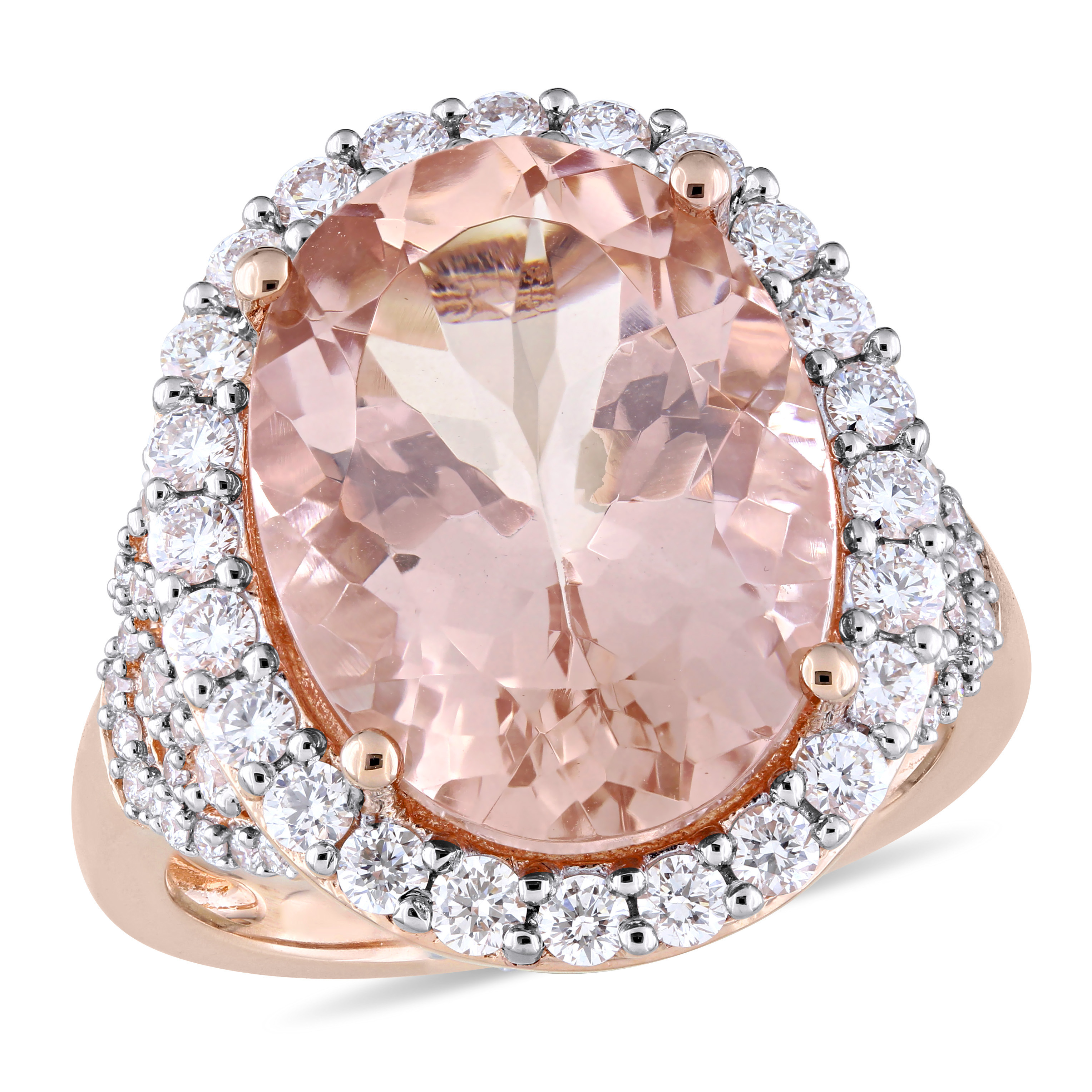 Oval-Cut Morganite and 1 2/5 CT TW Diamond Halo Cocktail Ring in 14k Rose Gold