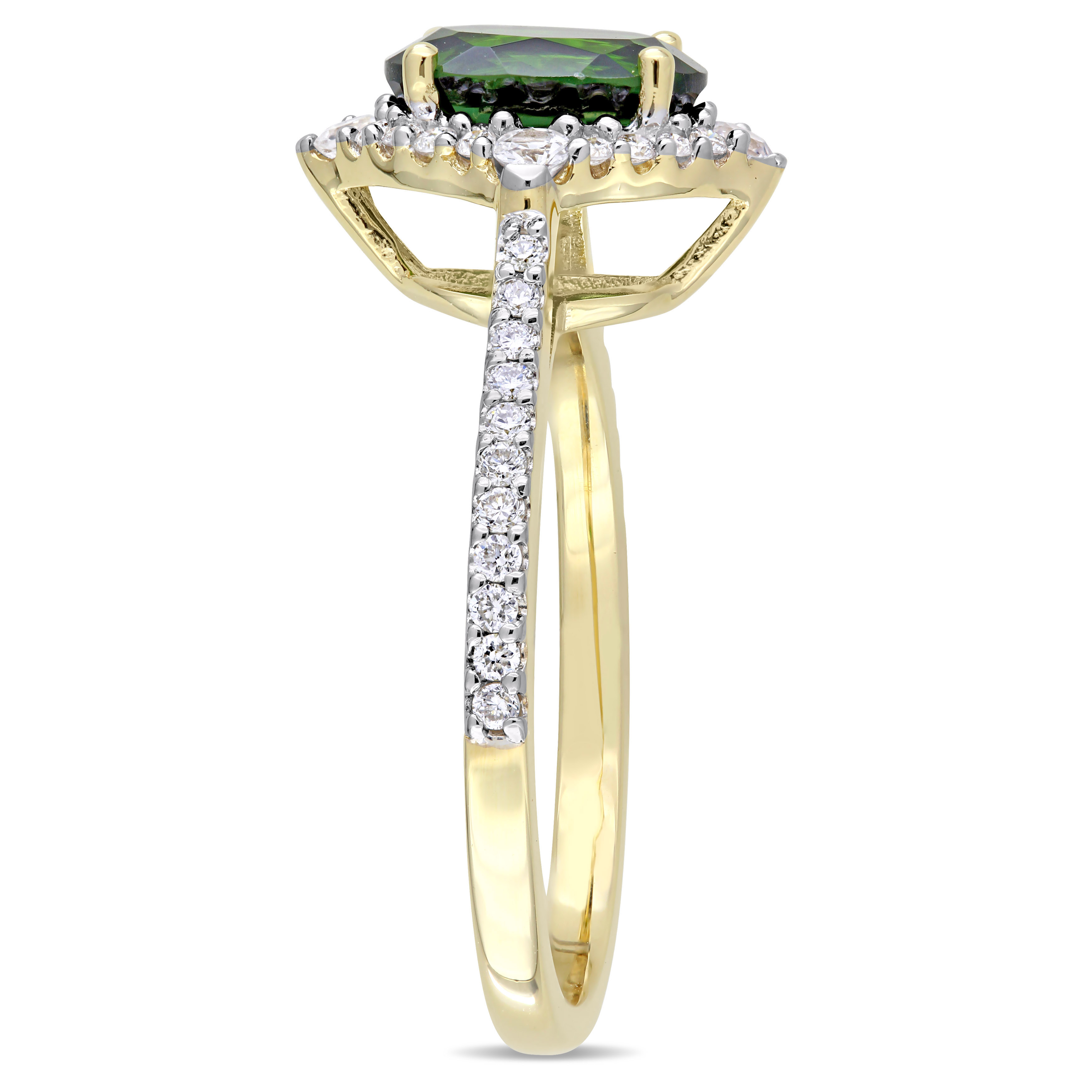 Chrome Diopside, White Sapphire and 1/4 CT TW Diamond Vintage Ring in 14k Yellow Gold
