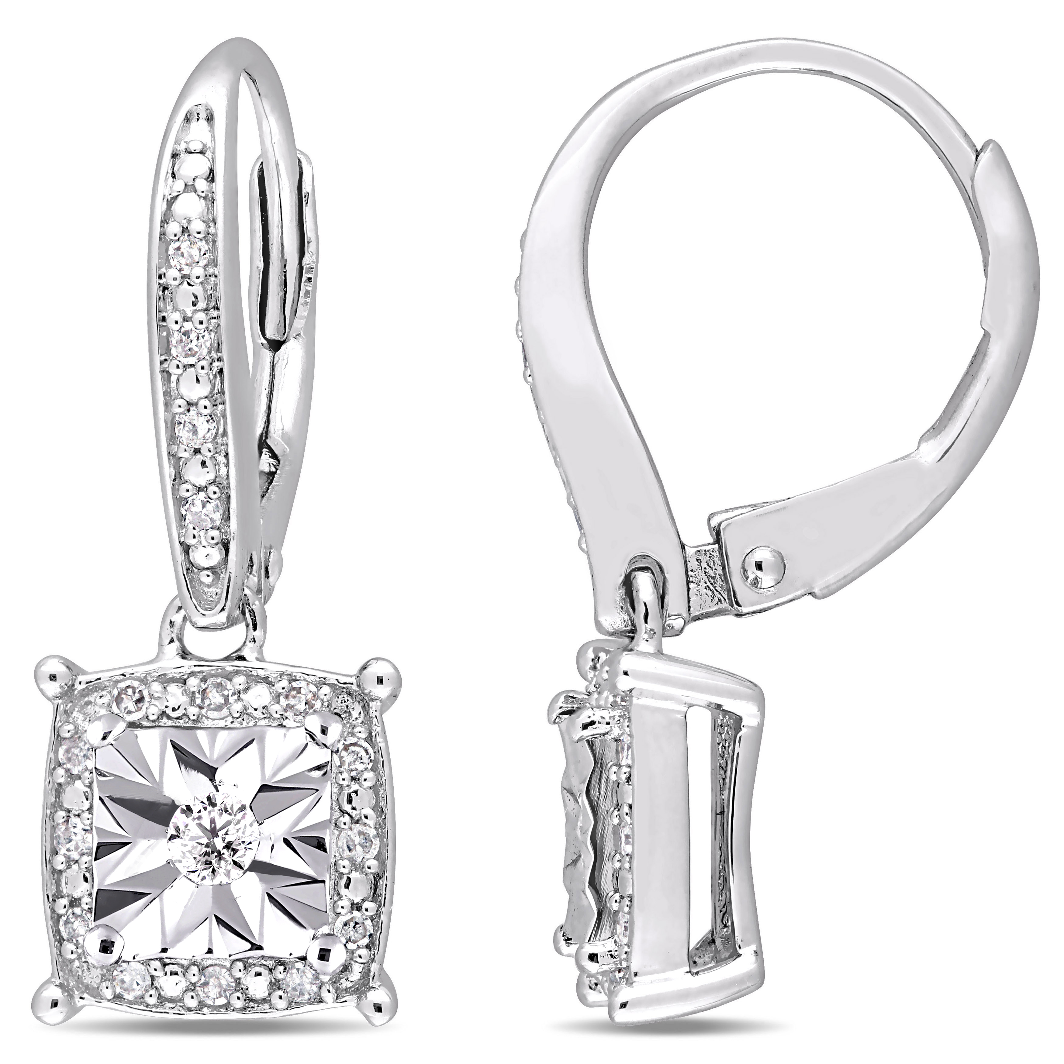 1/5 CT TW Diamond Leverback Earrings in Sterling Silver