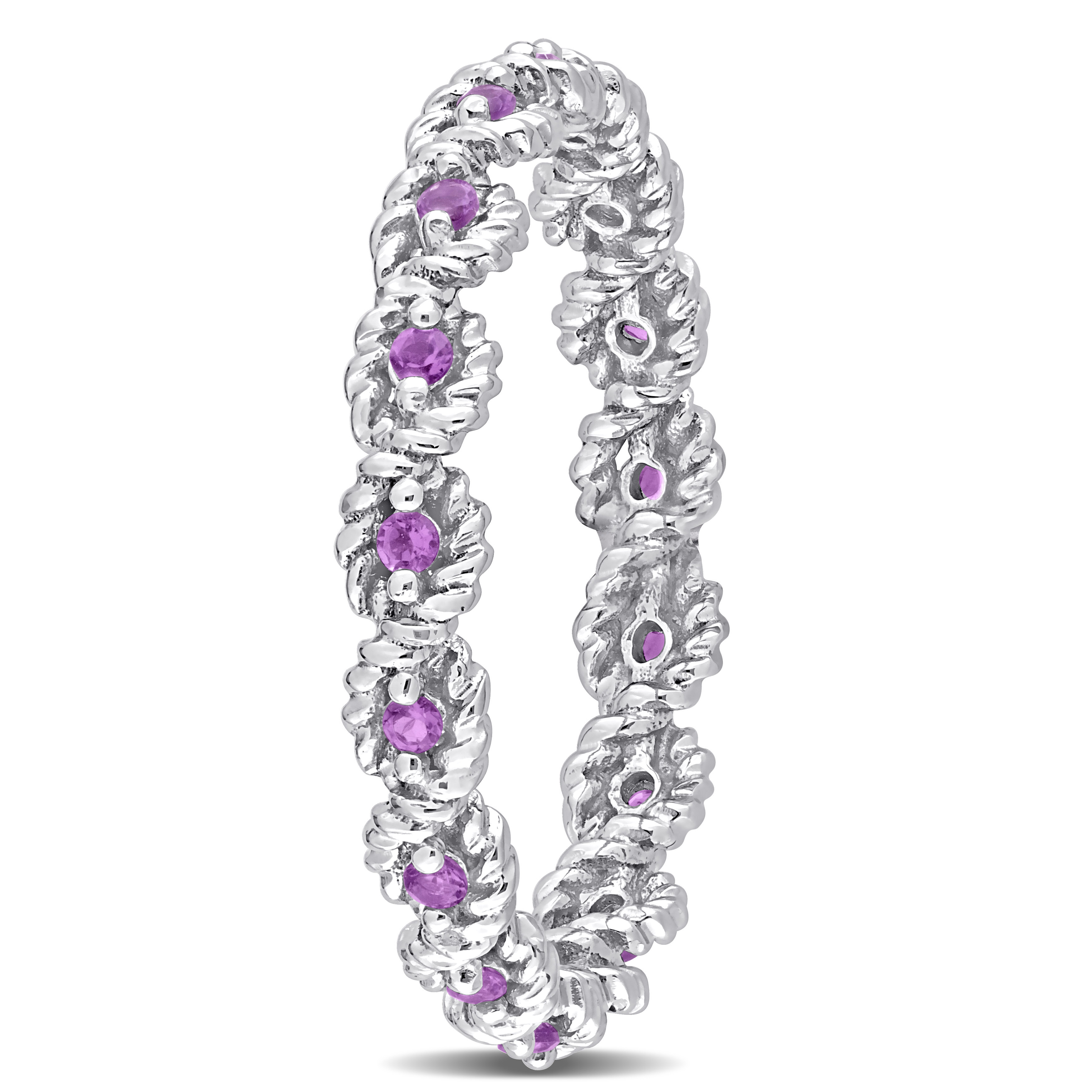 1/6 CT TGW African Amethyst Infinity Eternity Ring in 10k White Gold
