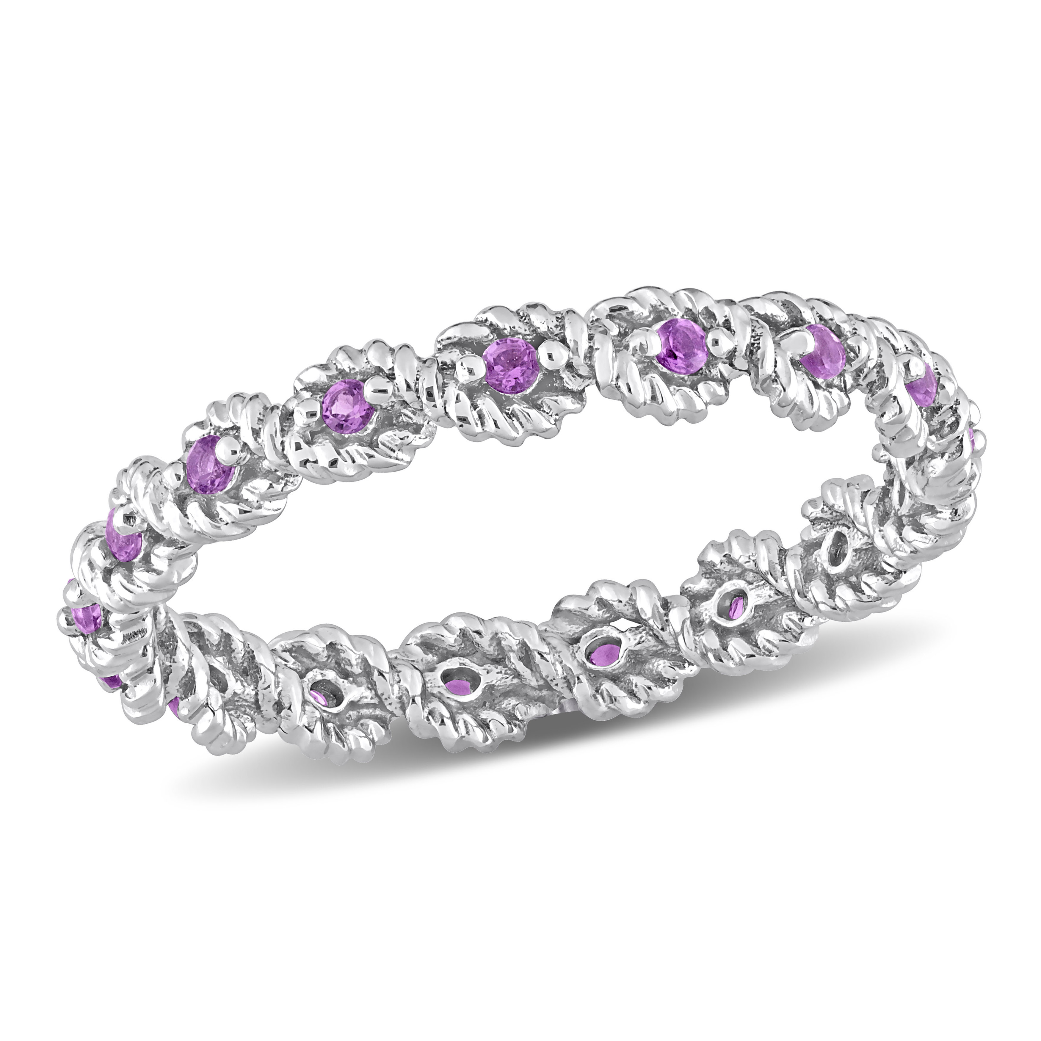 1/6 CT TGW African Amethyst Infinity Eternity Ring in 10k White Gold