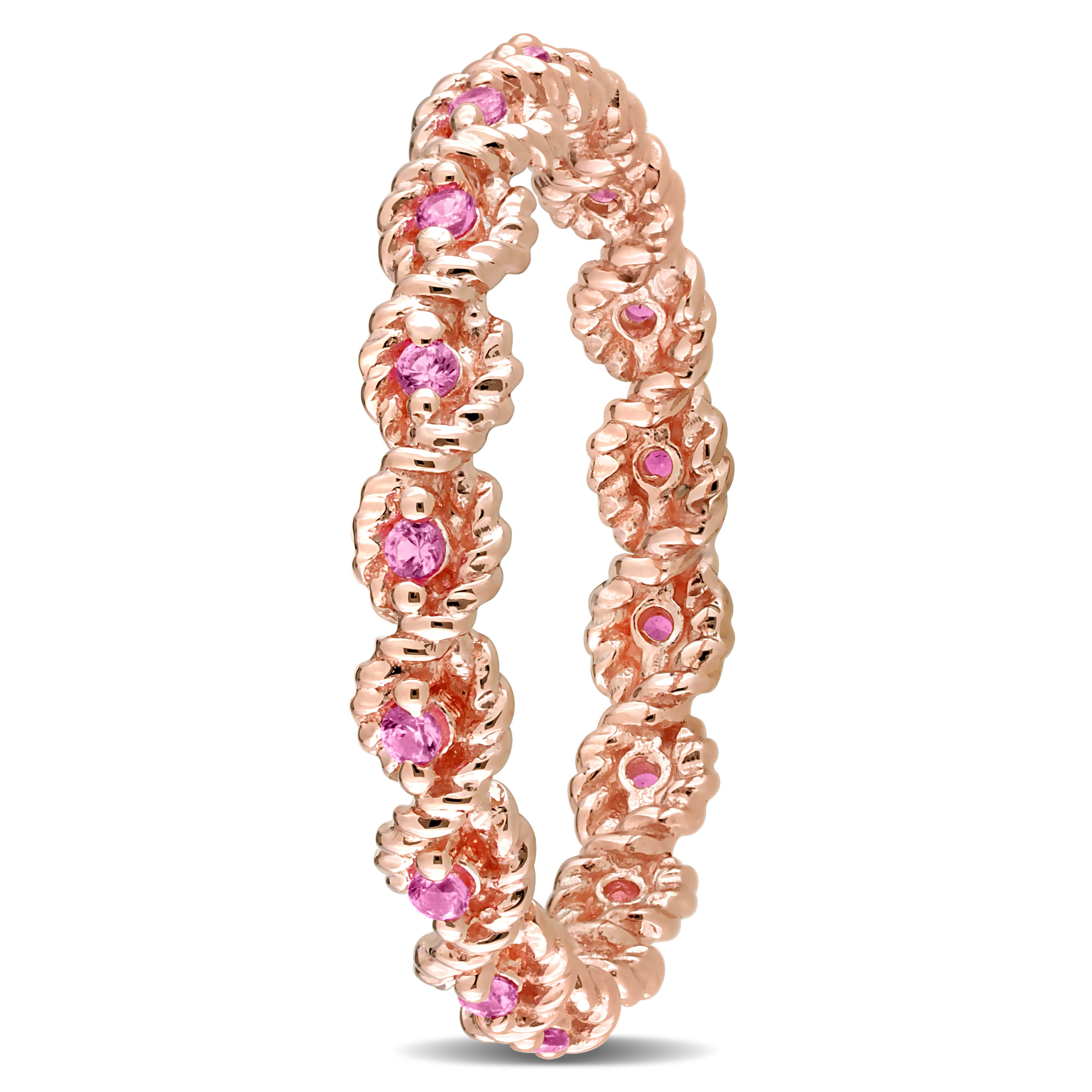 1/5 CT TGW Created Pink Sapphire Infinity Eternity Ring in 10k Rose Gold