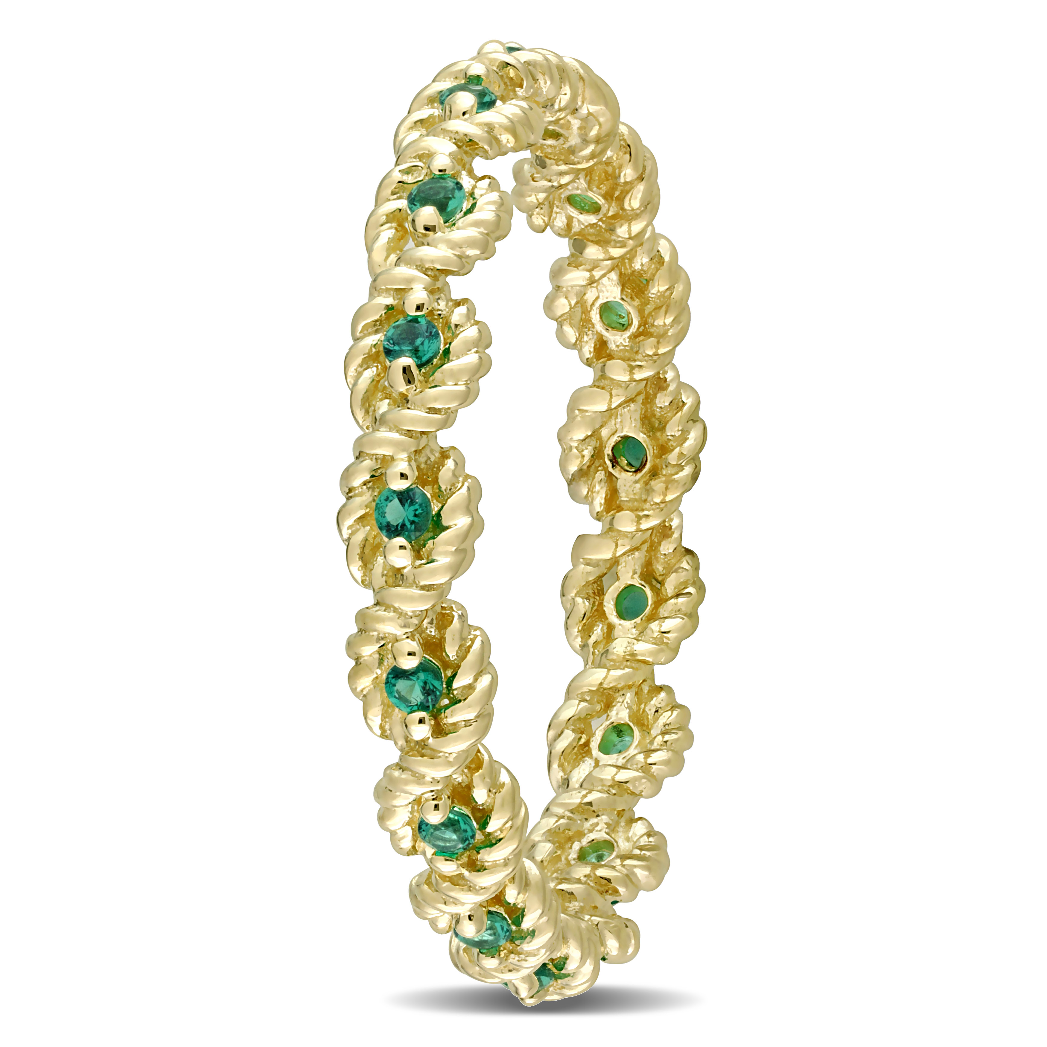 1/6 CT TGW Created Emerald Infinity Eternity Ring in 10k Yellow Gold