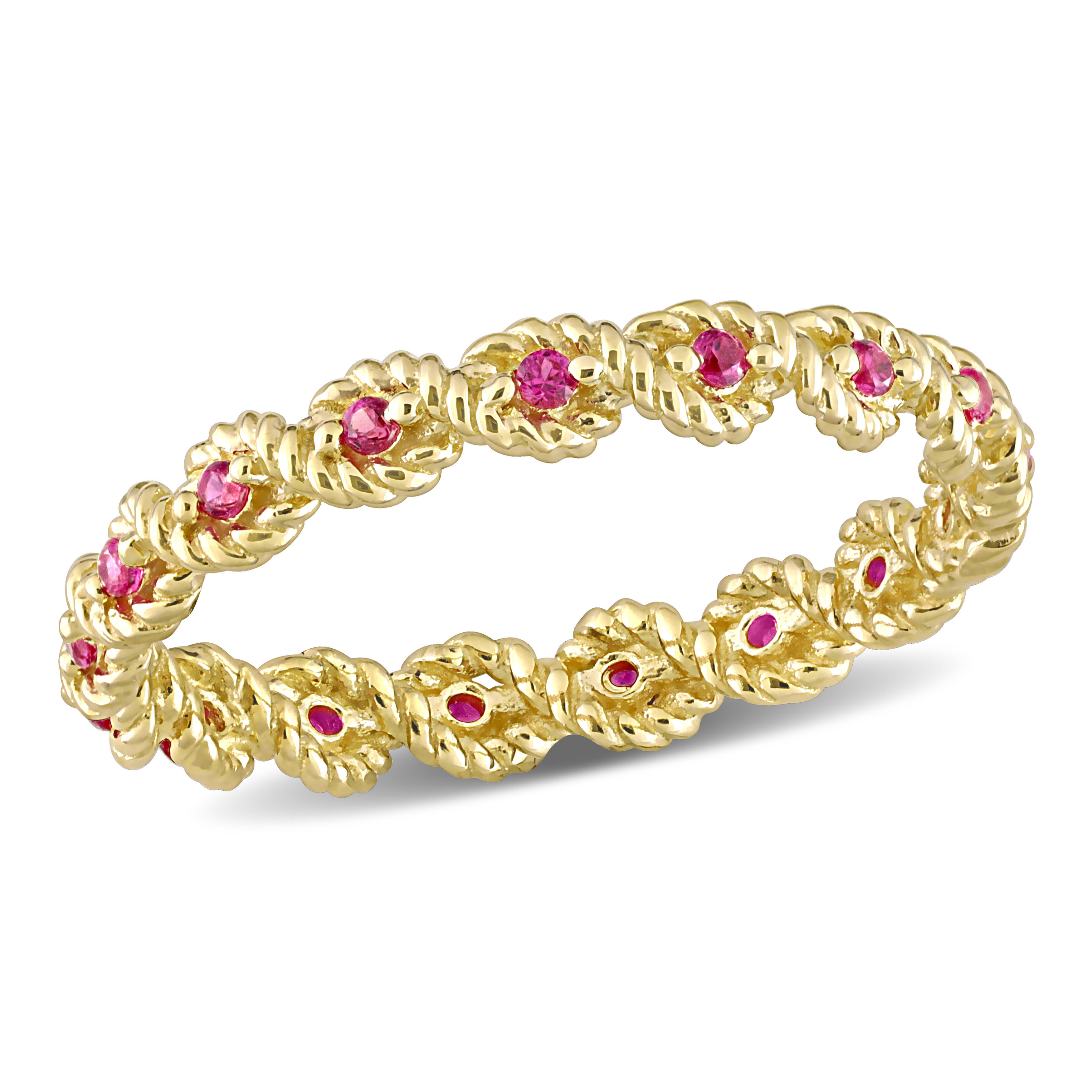 1/4 CT TGW Created Ruby Infinity Eternity Ring in 10k Yellow Gold
