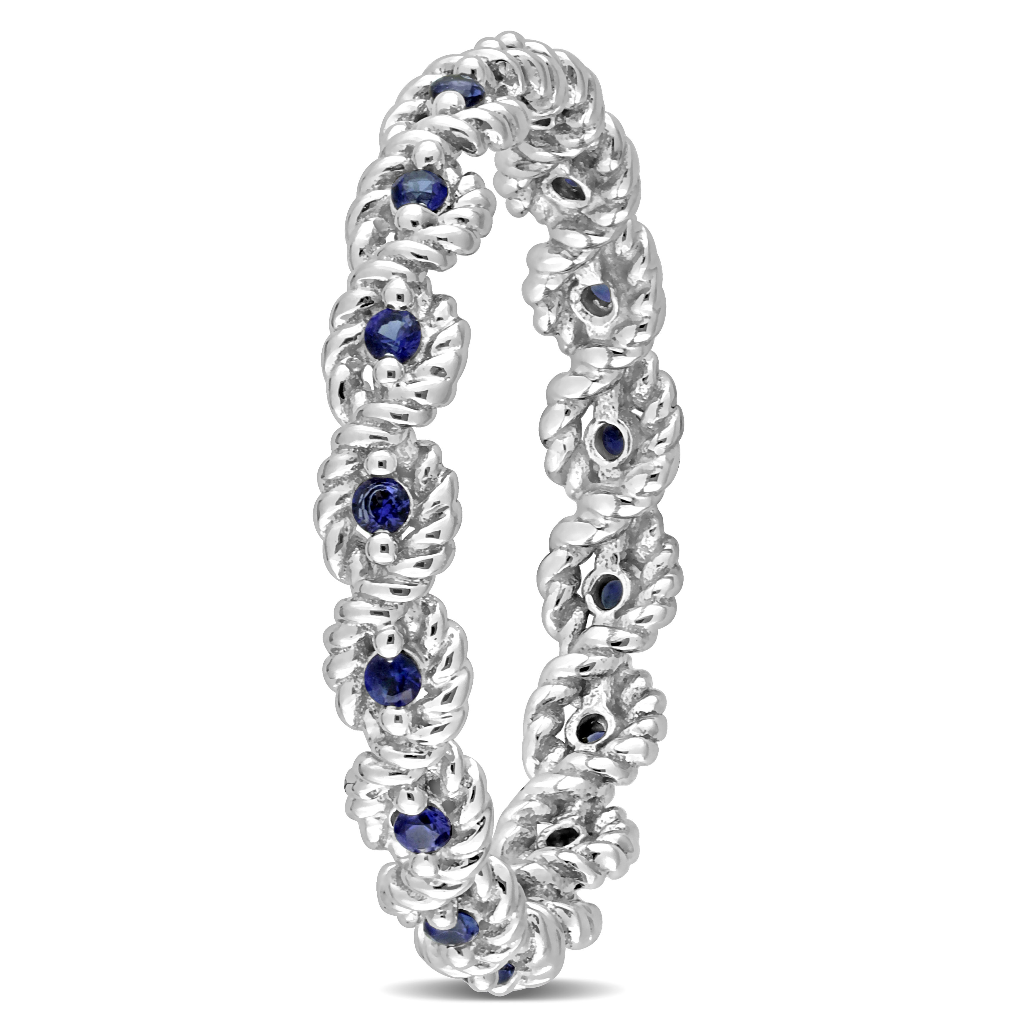 1/6 CT TGW Created Blue Sapphire Infinity Eternity Ring in 10k White Gold