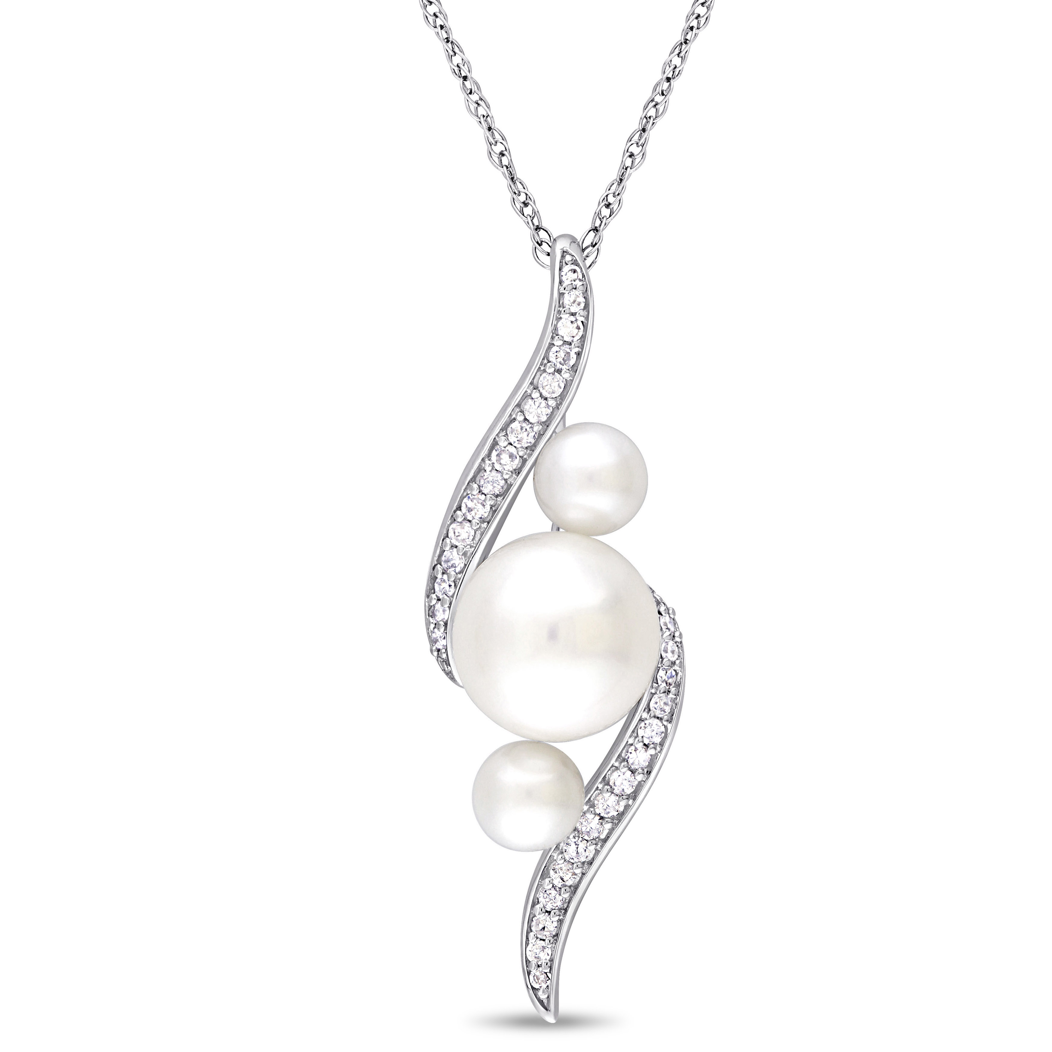 Cultured Freshwater Pearl and 1/8 CT TW Diamond Twist Pendant with