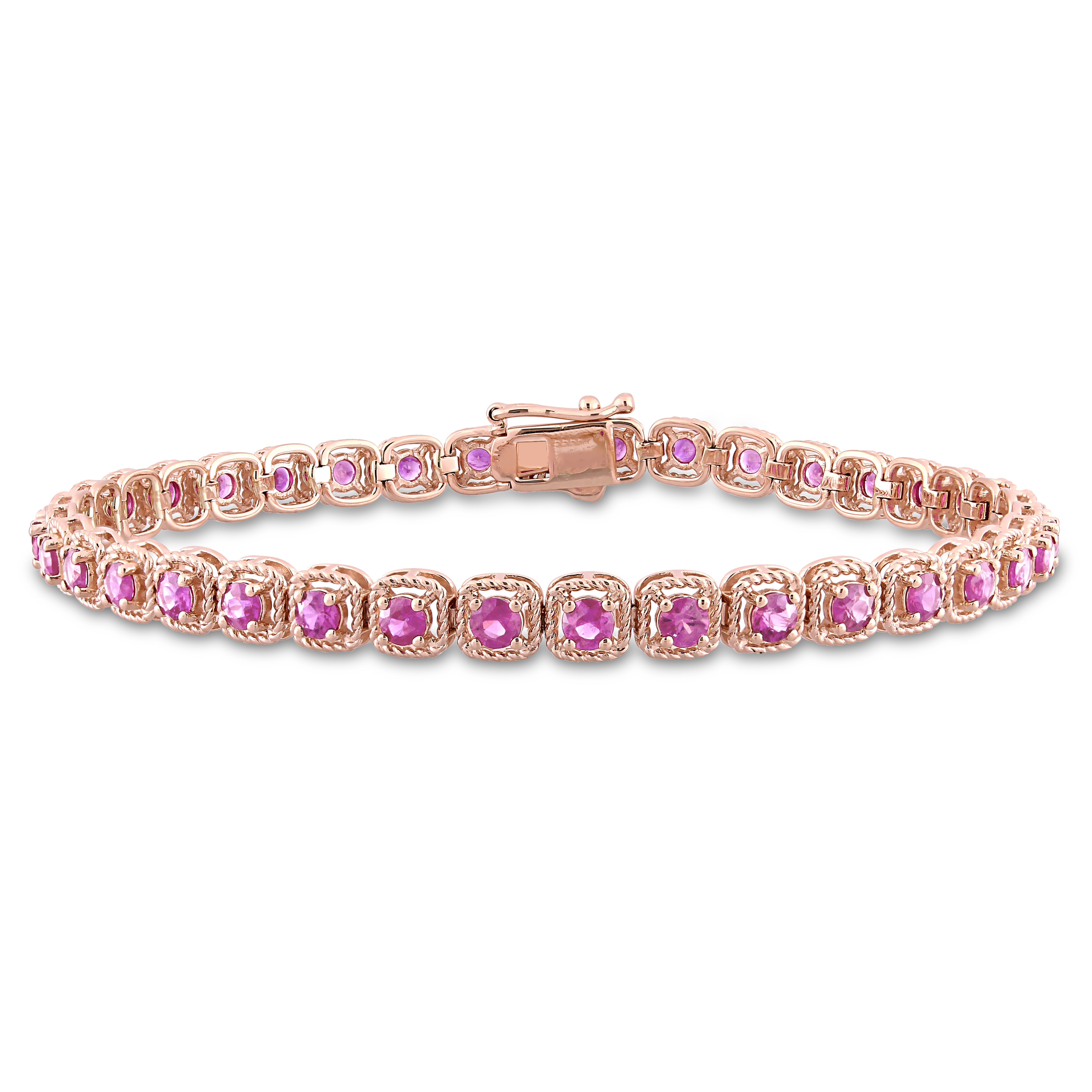3 3/4 CT TGW Pink Sapphire Tennis Bracelet in 14K Rose Gold