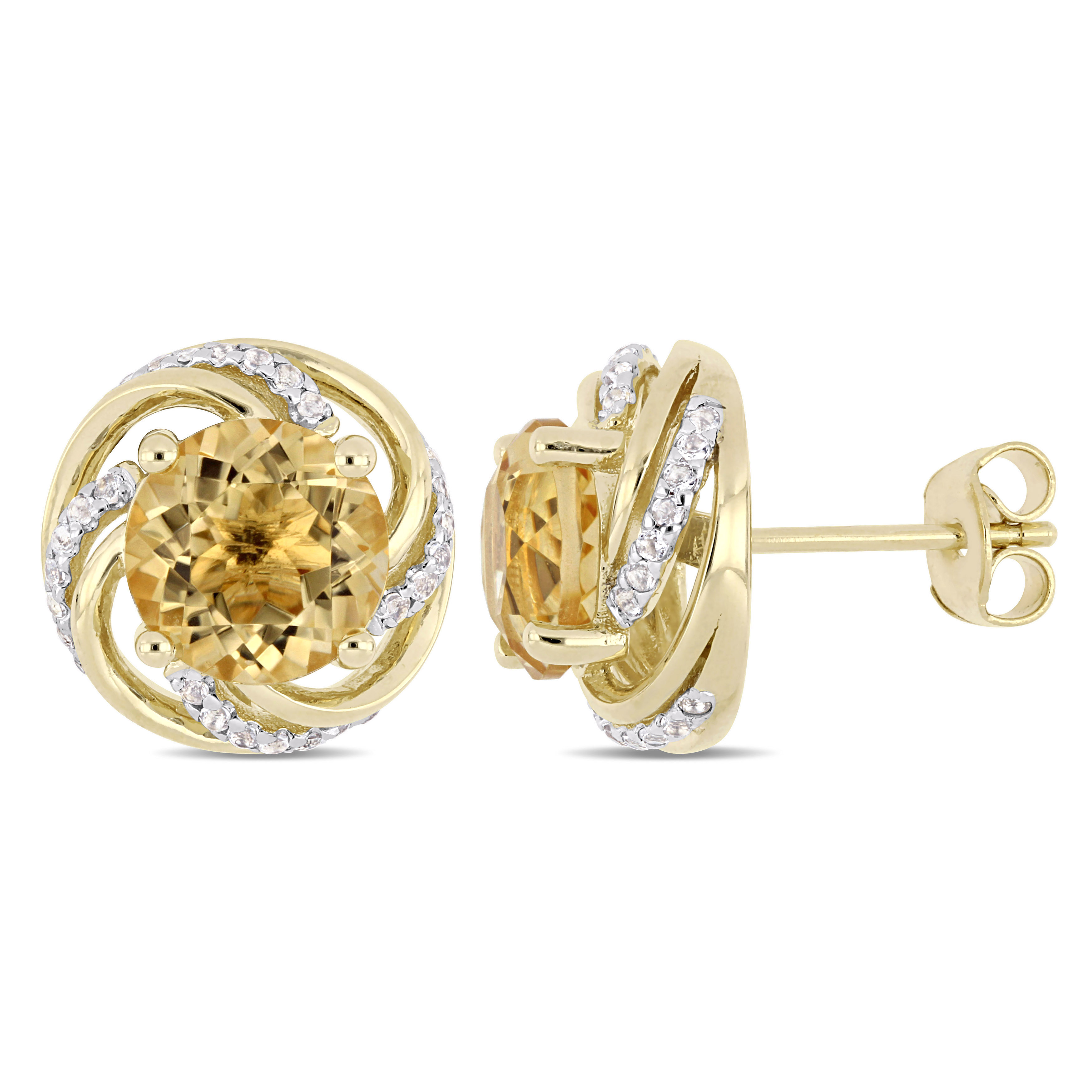 3 7/8 CT TGW Citrine and White Topaz Swirl Stud Earrings in Yellow Plated Sterling Silver