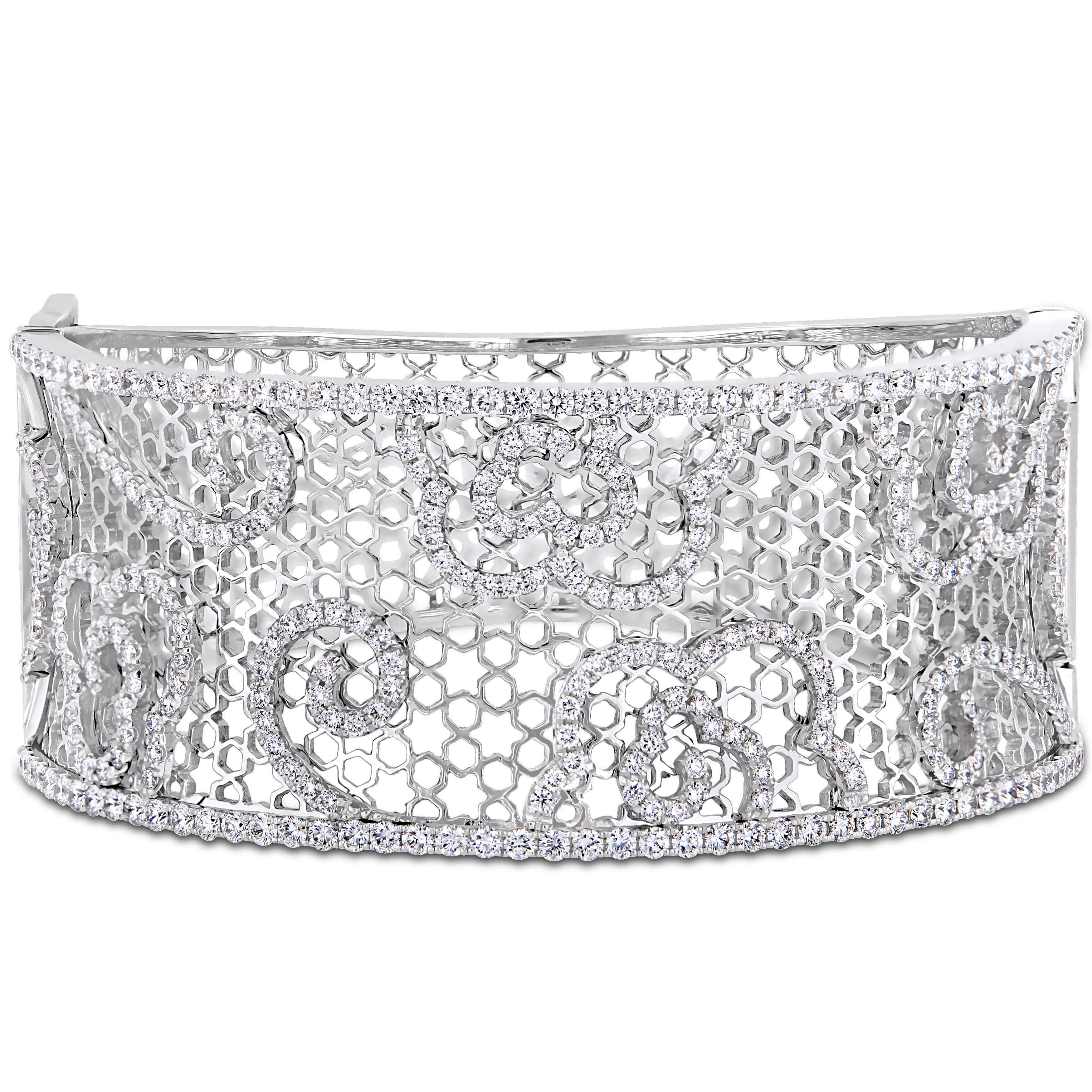 4 4/5 CT TW Diamond Filigree Cuff Bracelet in 14K White Gold