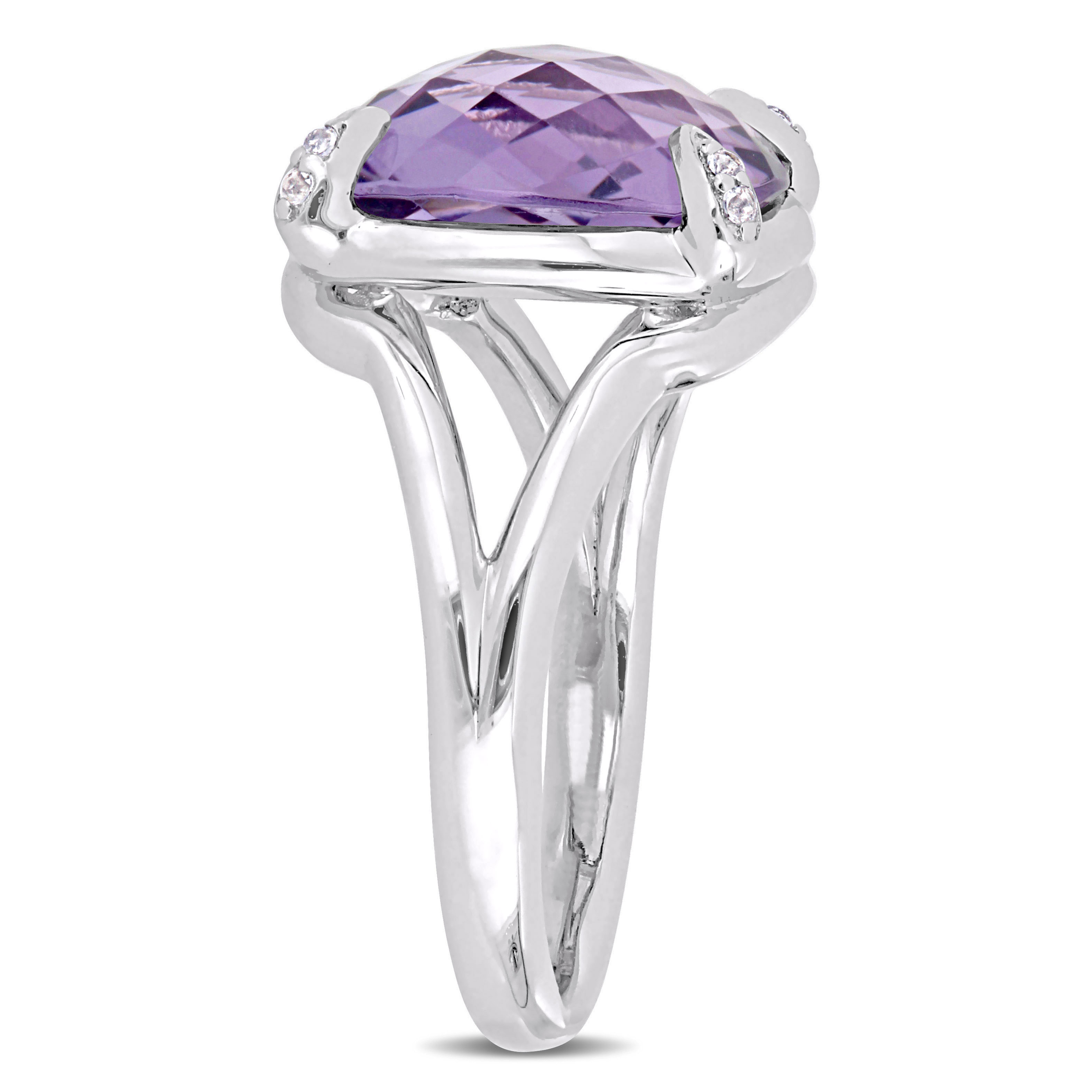 7 4/5 CT TGW Amethyst and White Topaz Split Shank Cocktail Ring in Sterling Silver