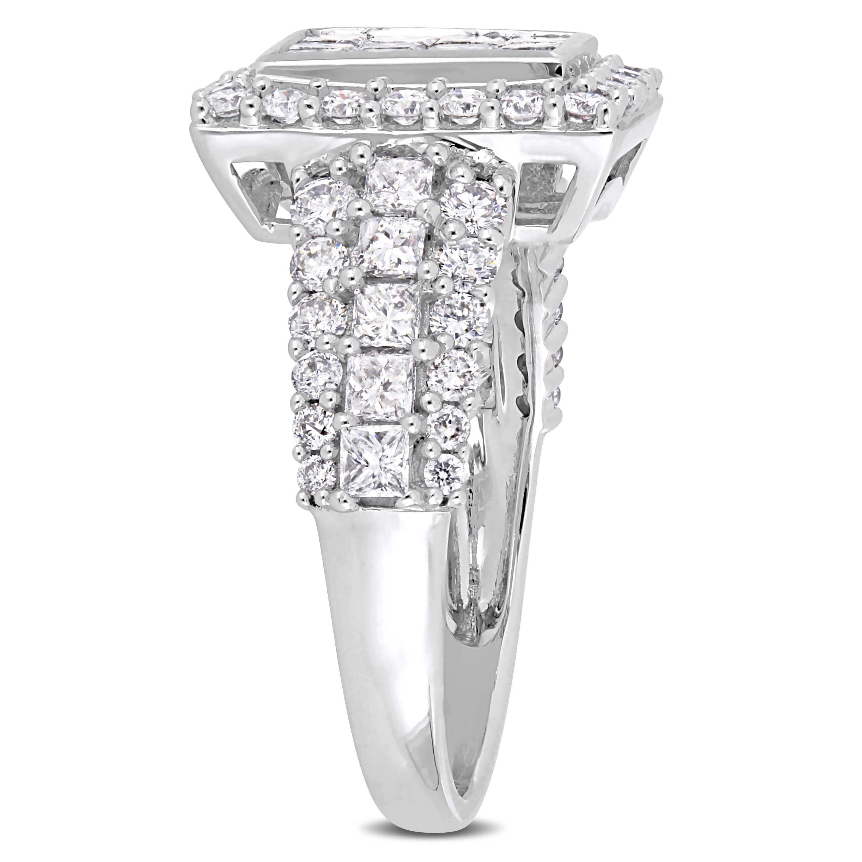 2 CT TW Princess and Round-Cut Diamond Cluster Square Engagement Ring in 14k White Gold