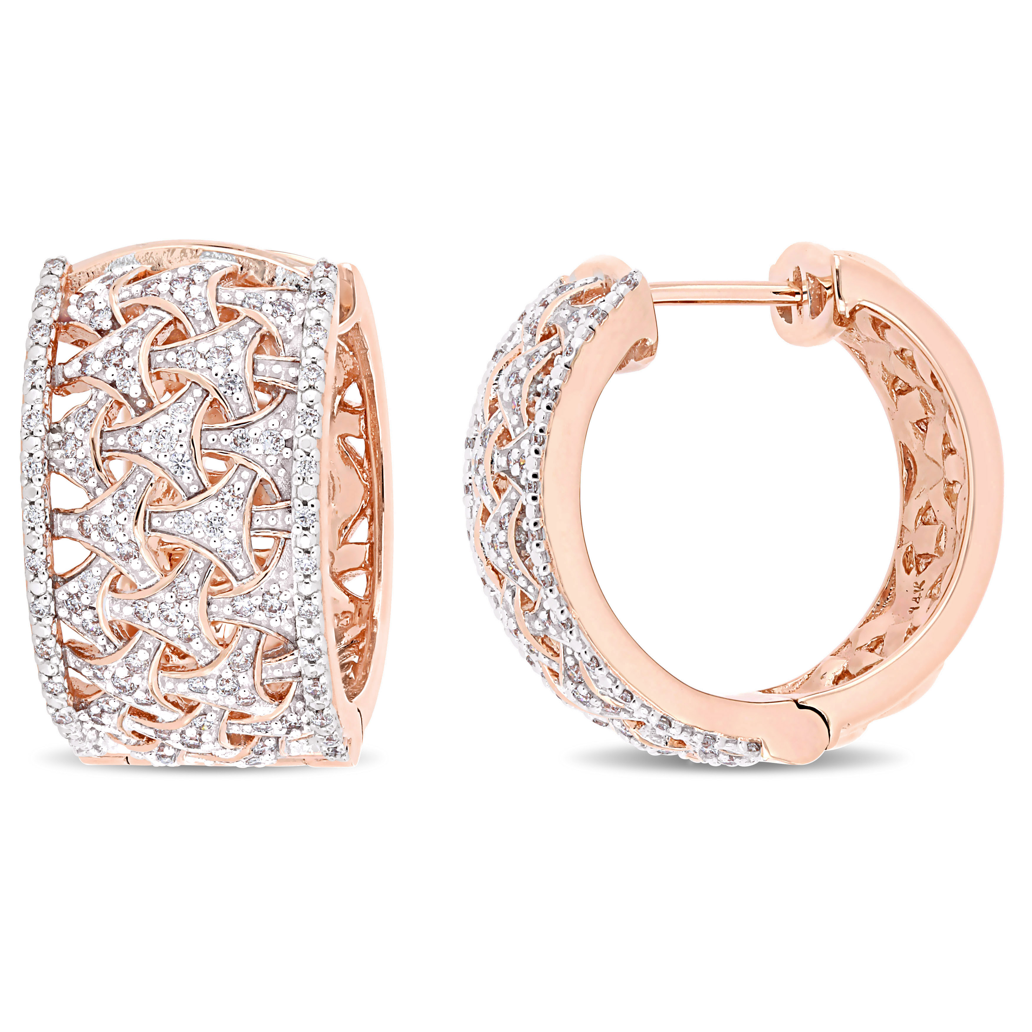 3/4 CT TW Diamond Filigree Hoop Earrings in 14k Rose Gold